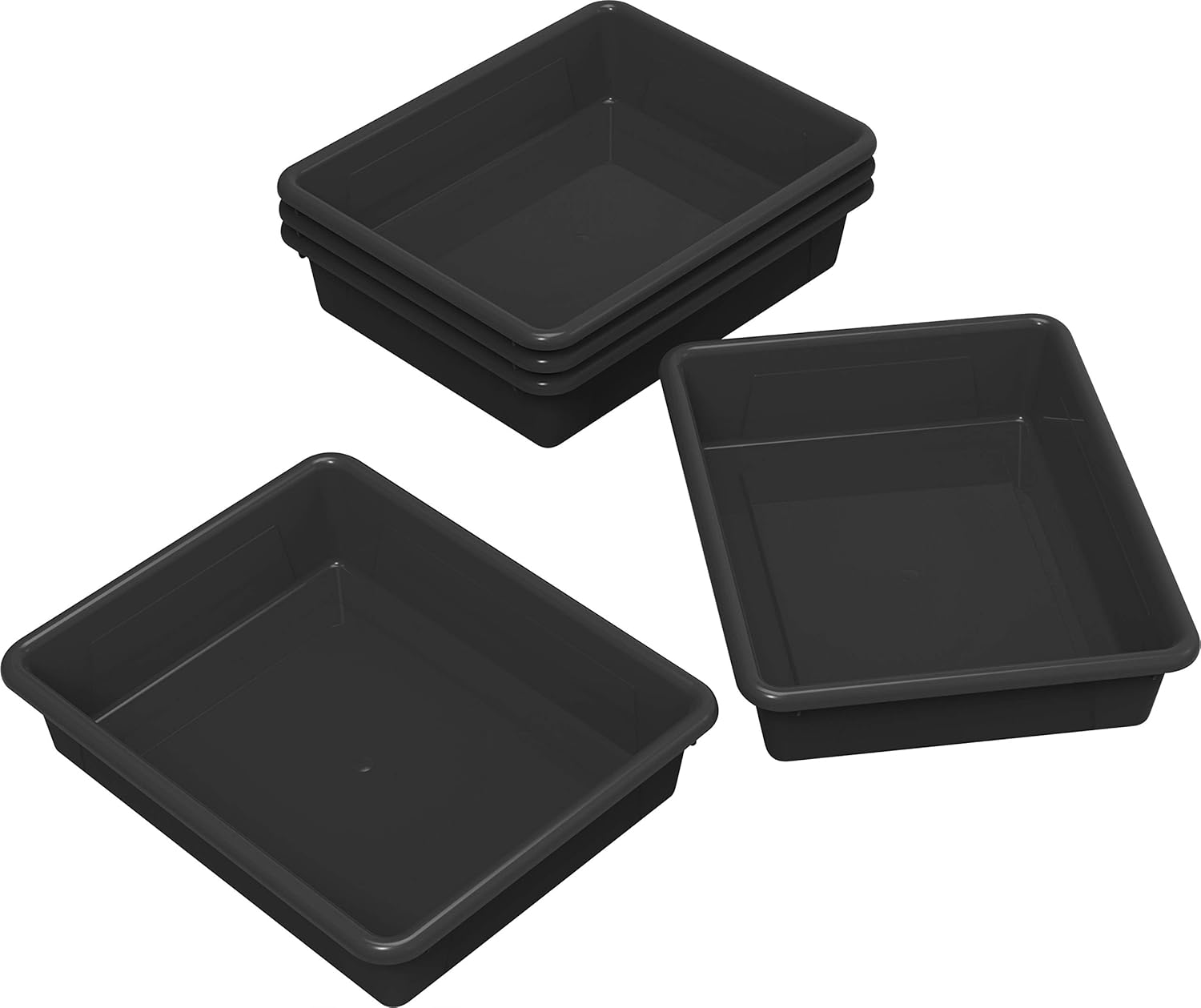 Storex Letter Size Flat Storage Tray &ndash; Organizer Bin with Non-Snap Lid for Classroom, Office and Home, Black, 5-Pack (62535A05C)