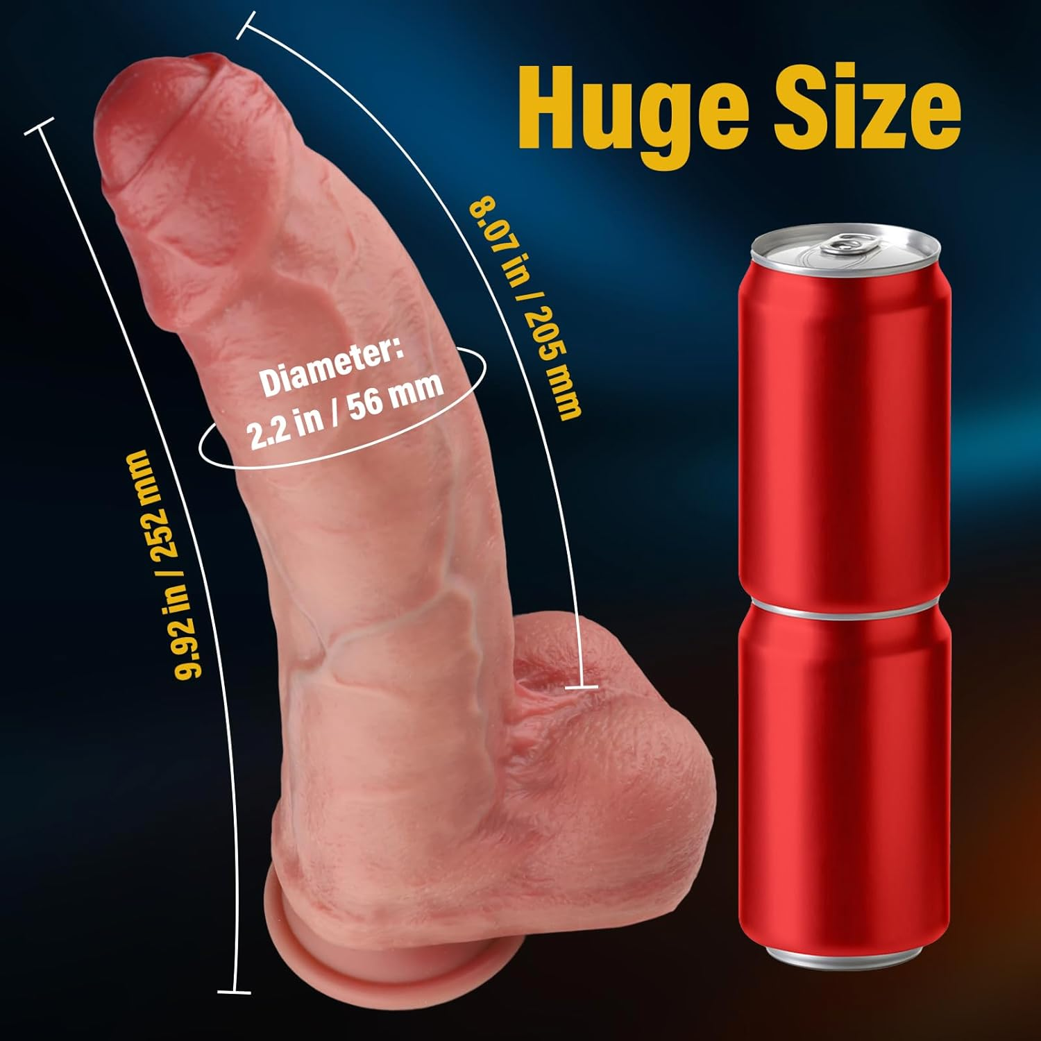 10'' Realistic Uncut Foreskin Big Dildo Sex Toys &ndash; Thick Huge Dildos for G Spot and Anal Play with Powerful Suction Cup, Skin-Like Giant Silicone Dildo Hands-Free Play Adult Toys for Women Couples Men image number 4