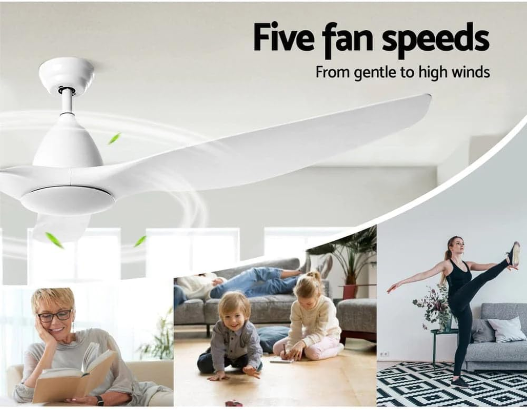 Devanti 64" Ceiling Fan with Light and Remote, 3 ABS Blades, 8 Hour Timer, DC Motor, 3 Kinds of LED Lighting, Modern Ceiling Fan for Home Indoor Outdoor &ndash; White image number 1