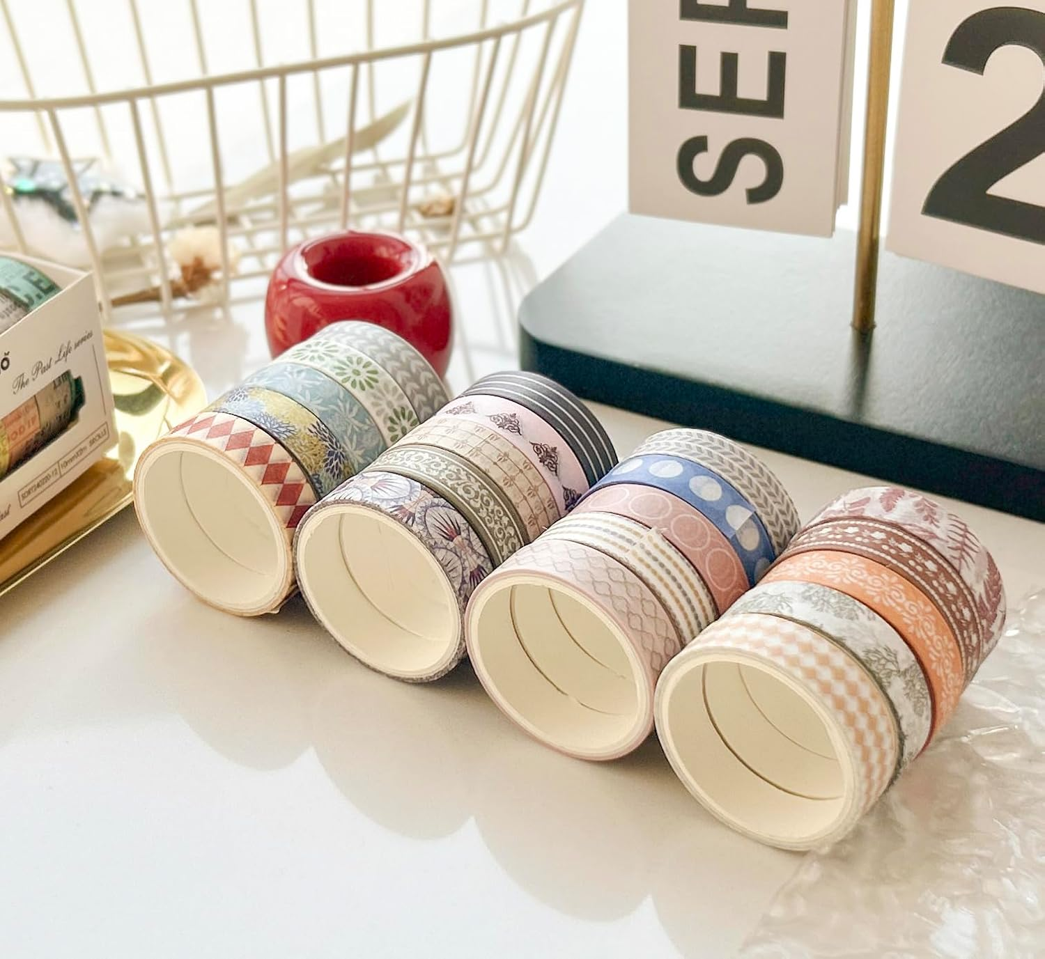 YUBBAEX 40 Rolls Basic Pattern Masking Tape Set Retro Washi Tape for Art DIY Craft Valet Journal Supplies Planner Scrapbooking Card Gift Wrapping (2-Retro Dream) image number 3