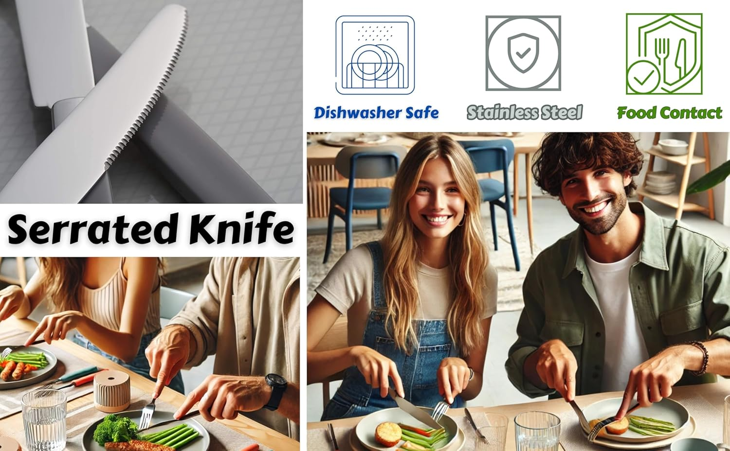 EXZACT Cutlery Set 24Pcs Stainless Steel - with Rivet Craft Handles/Retro Style Flatware - 6 X Dinner Forks, 6 X Dinnerknives, 6 X Table Spoons, 6 X Tea Spoons -Serves 6 (Cream) image number 4