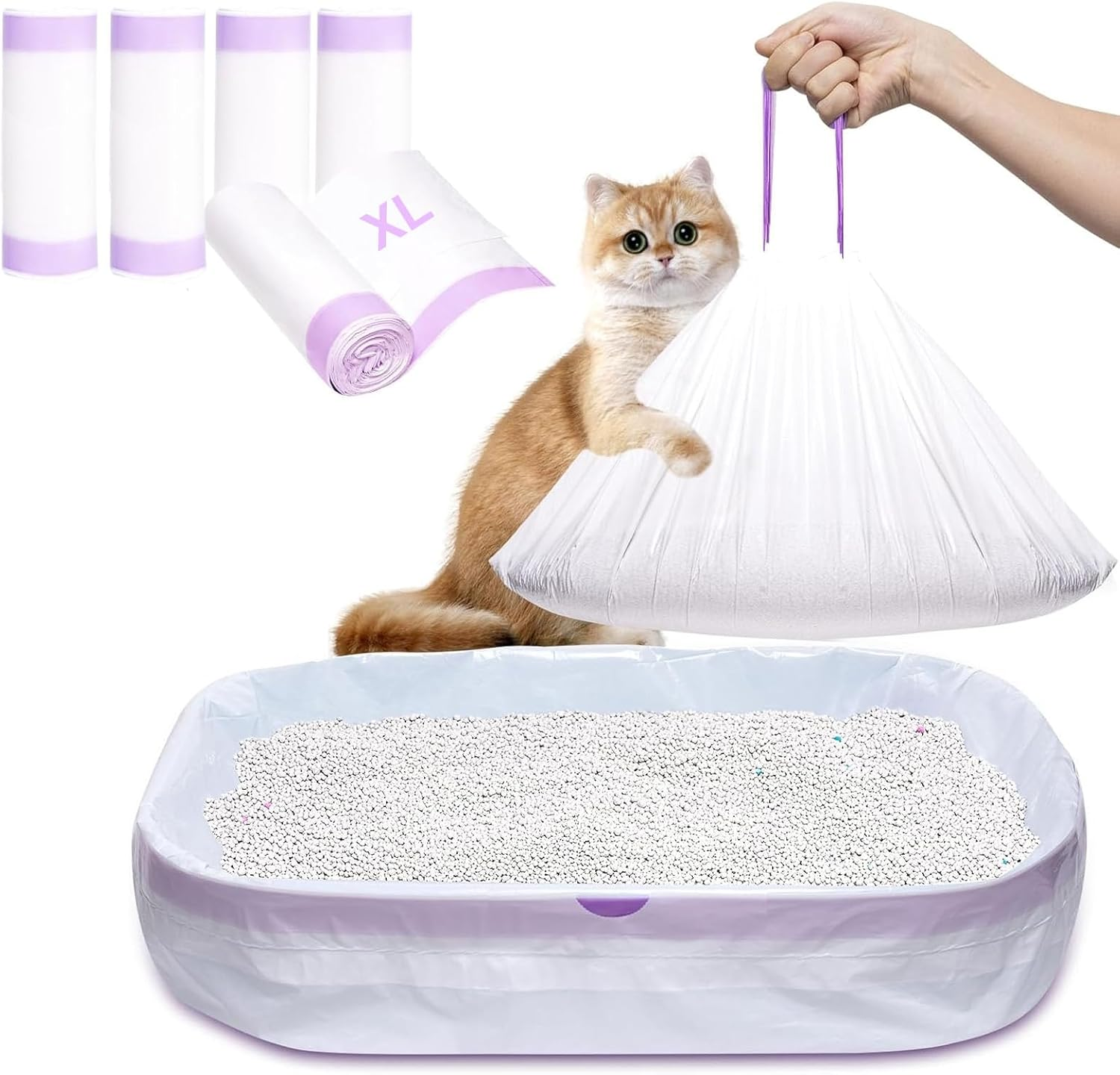 Cat Litter Box Liners Large, 35 Pack Jumbo Drawstring Cat Litter Bags, Extra Thick Pet Litter Pan Liners, Kitty Litter Bags Heavy Duty 41" X 18" image number 5