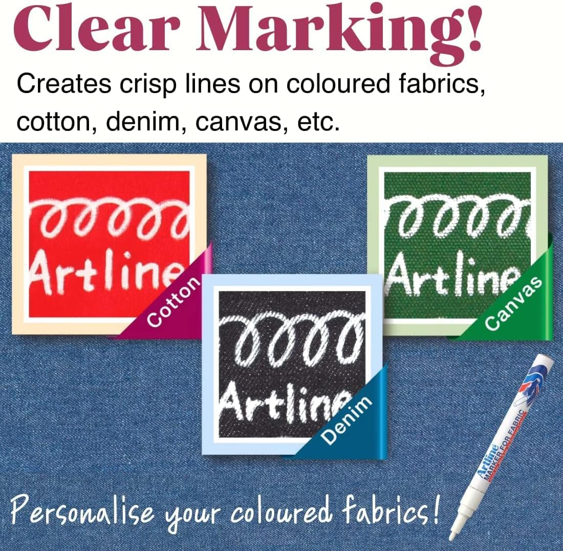 Artline Fabric Markers Permanent for Clothes, High Density Instant Dry Ink for Bright Clothing & Labels, Fabric Marker with 1.2 Mm Fine Tip, White, Pack of 12 image number 3
