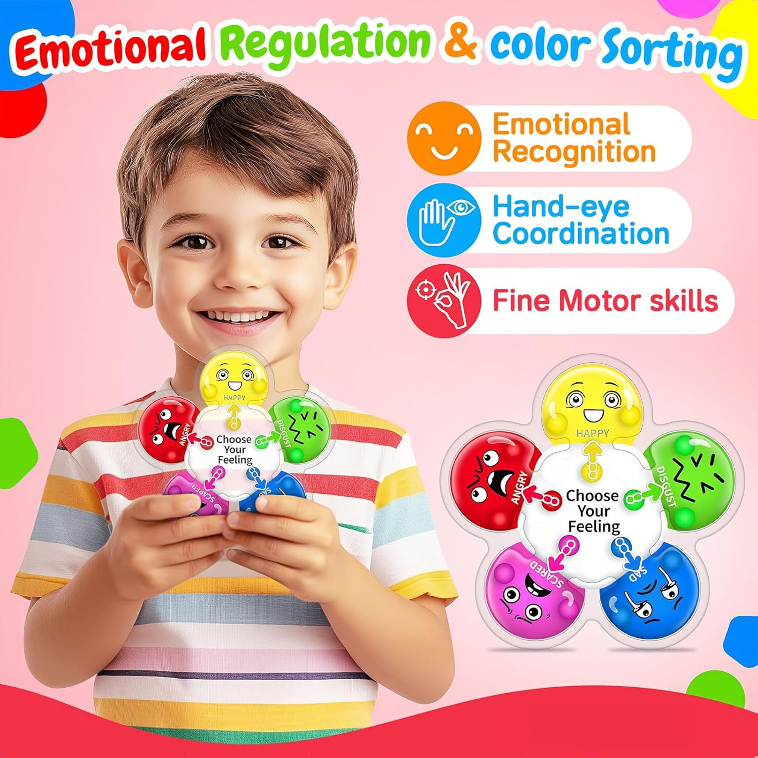 Color Sorting Sensory Toy for Toddlers &ndash; Montessori Fine Motor Skills & Flower Emotion Learning Toy, Calming down Fidget Toy for Kids with Autism ADHD, Preschool Color Matching Educational Gift image number 4
