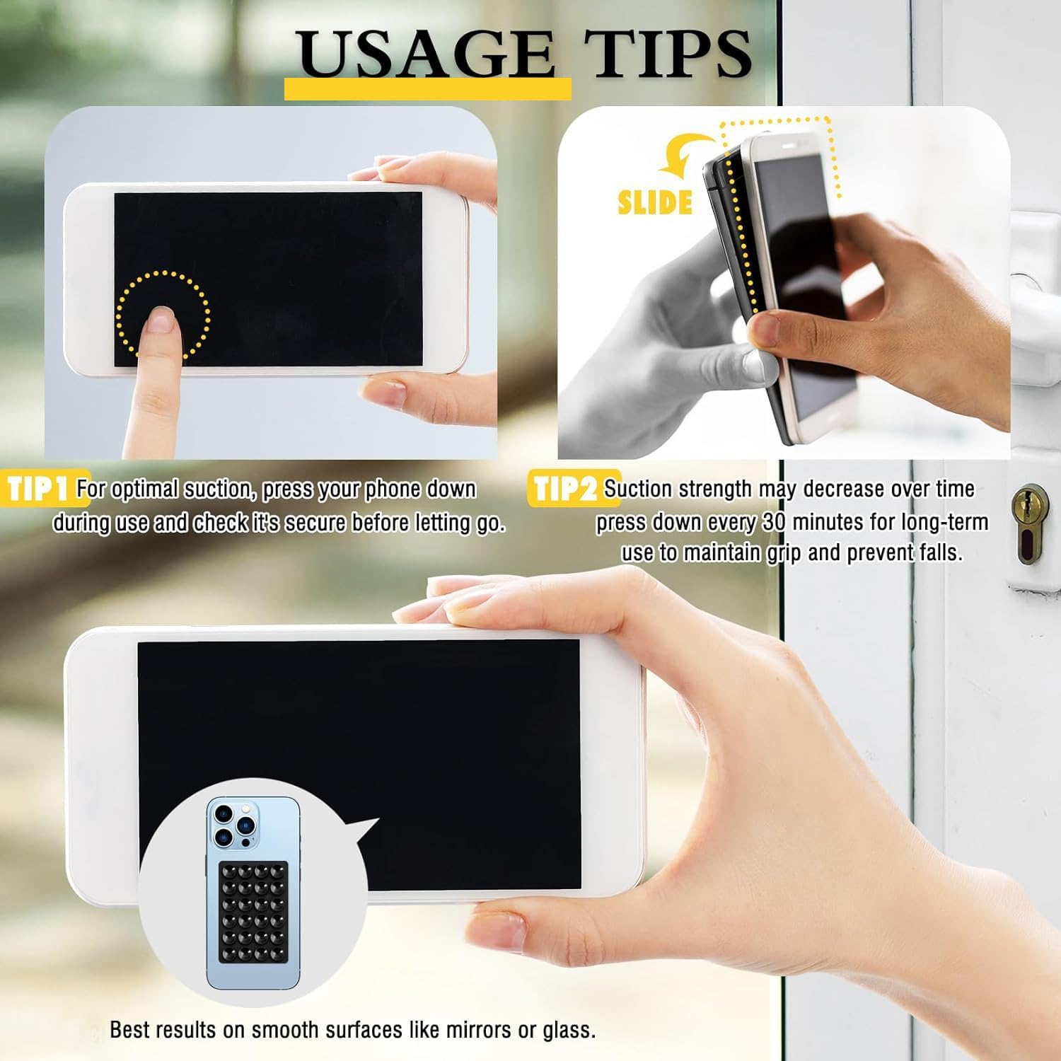 Wzenclave 8Pcs Silicone Phone Suction Cup Phone Suction Mount, Adhesive Phone Hands-Free Mobile Accessory Holder Suitable for Iphone and Android Hands-Free Call or Selfie Assistant and Videos image number 4