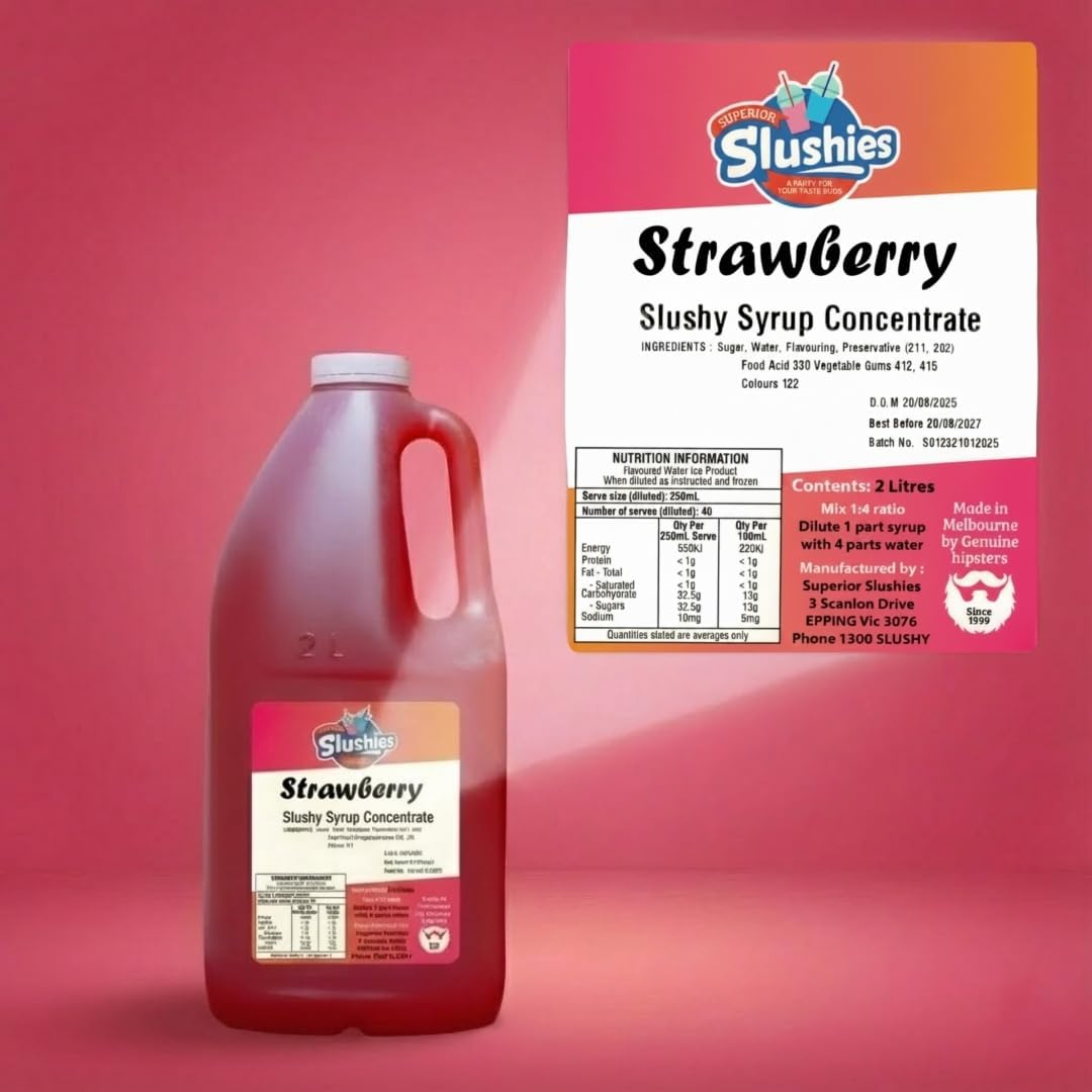 Superior Slushies Strawberry Slushy Syrup Concentrate &ndash; Premium Slushie Mix for Frozen Cocktail Machines &ndash; Great for Strawberry Daiquiris &ndash; 2L Bottle image number 2