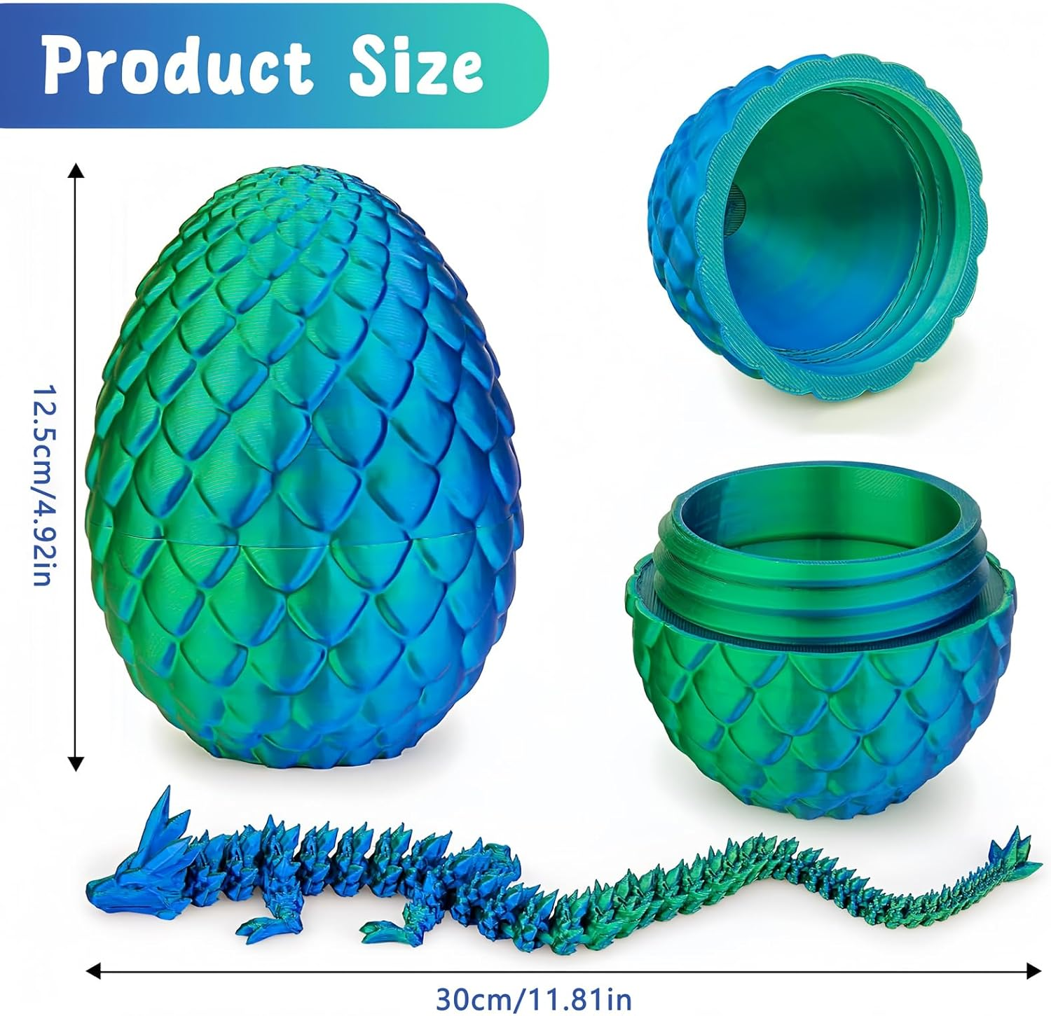 3D Printed Dragon Egg with Surprise Articulated Dragon - Loving Kids, Stress Relief Toys for Adults(Fiery Orange - Red) image number 3