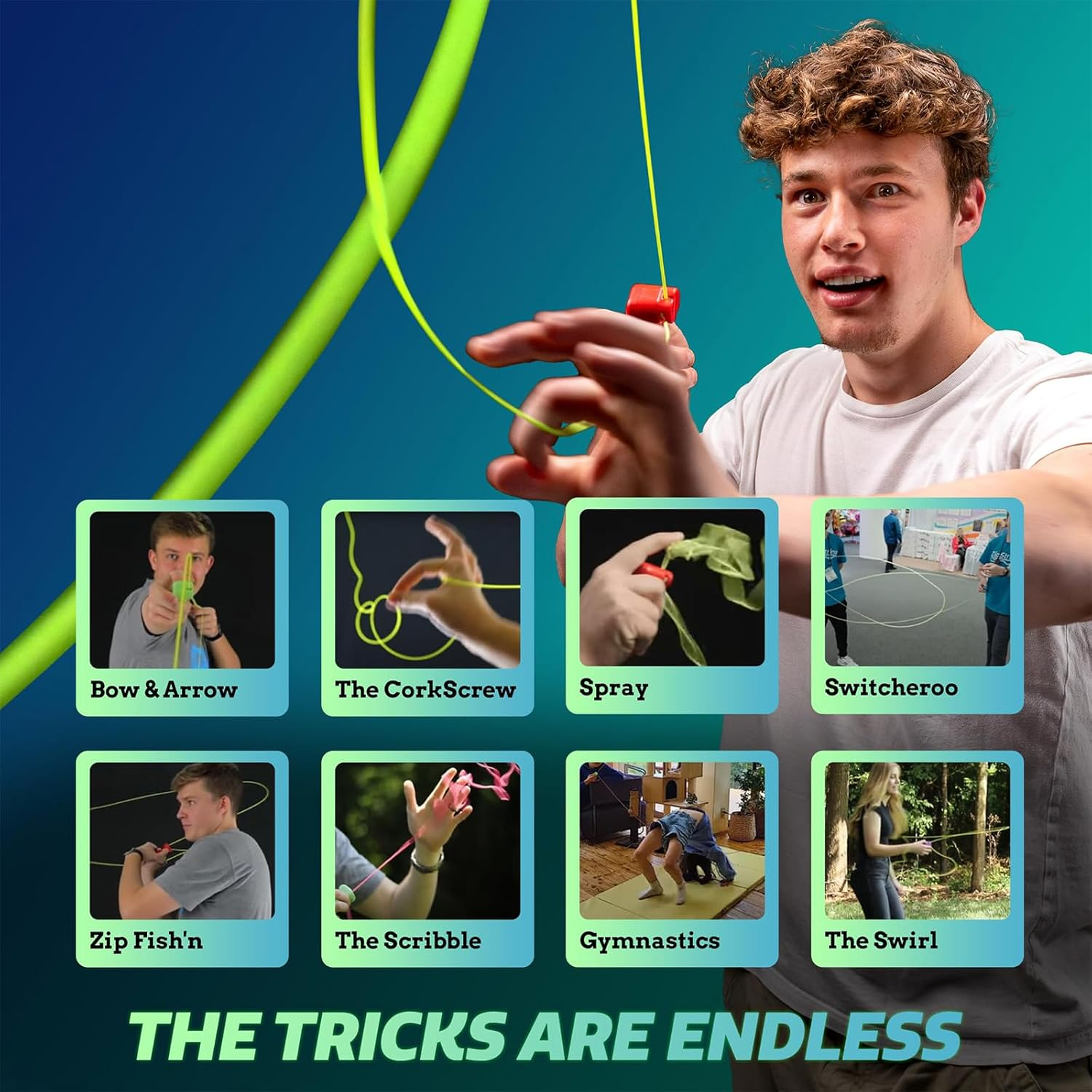 Jandoter LED Rope Launcher Toy with 3 Glowing Strings, USB Rechargeable Flying String Toy for Teens & Adults (14+ Years)