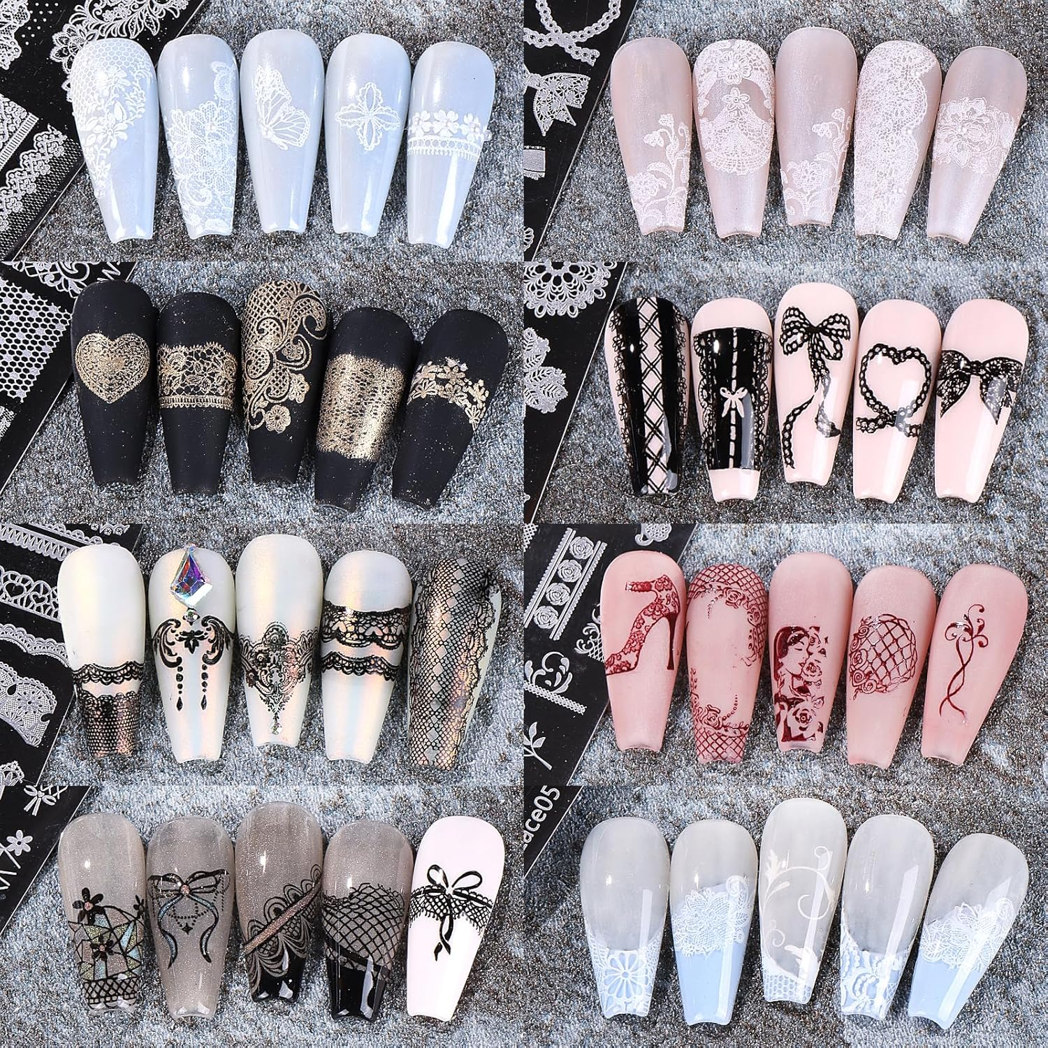 Lace Nail Stamping Plates Set French Tip Silicone Bow Design Nail Stamping Plates Nail Stamping Plates Laser Storage Bag Nail Stencils Supplies image number 3