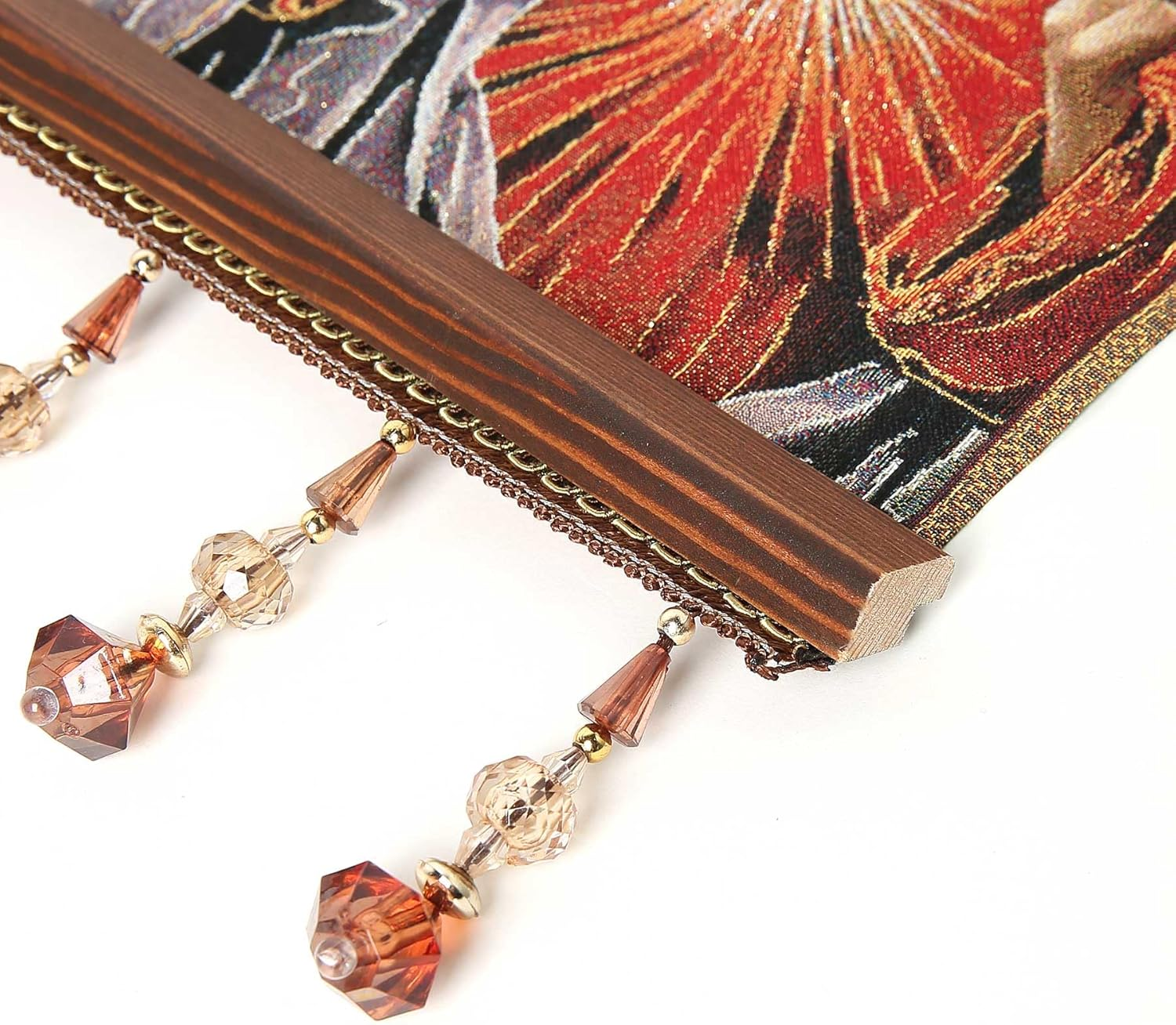 HZMAN Jesus and Virgin Mary Painting Retro Handmade Weave Wall Art Decor Sacred Heart Aesthetic Picture for Living Room Bedroom Wood Framed 16X12.5 Inch - Holy Family-1 image number 3