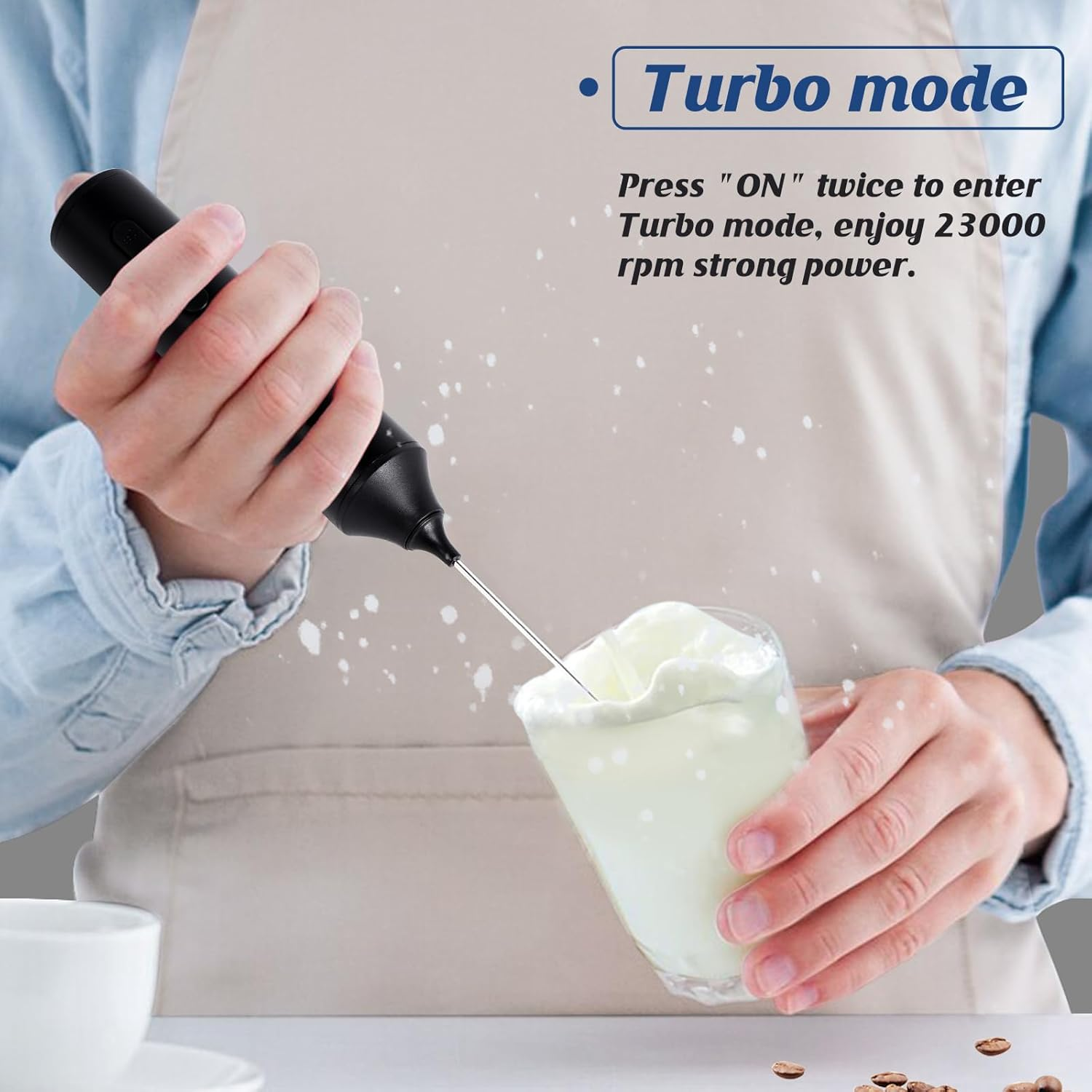 Bournehouse Rechargeable Milk Frother USB Charging Handheld Foam Maker with Stainless Balloon Whisk for Cappuccino, Latte, Bulletproof Coffee, Keto Diet, Protein Powder (Black without Metal Stand) image number 4