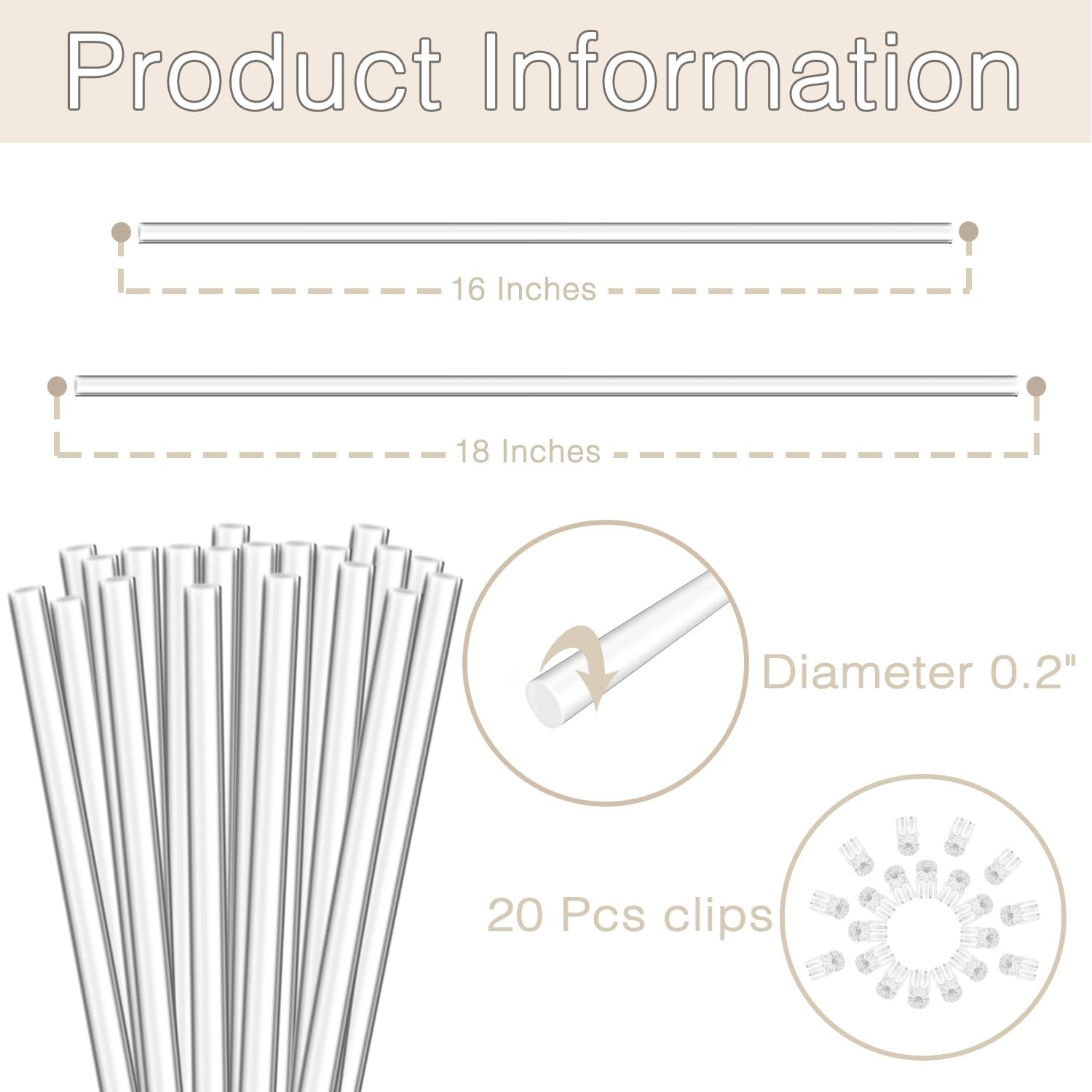 Beienta 20PCS Acrylic Clear Plant Support Stakes with 20PCS Clips, 18 Inches Garden Single Stem Orchid Stakes for Indoor and Outdoor Plants image number 2