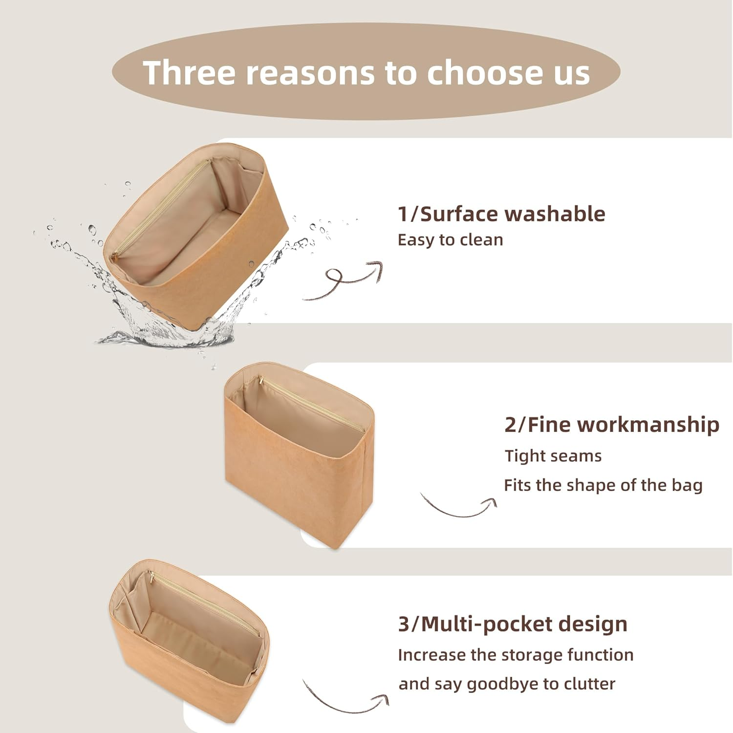 19 Neatthin Lightweight Purse Insert Fit for the Row N/S Parker Tote, Waterproof Dupontpaper Surface and Silky Satin Lining(Medium, Chai) image number 3