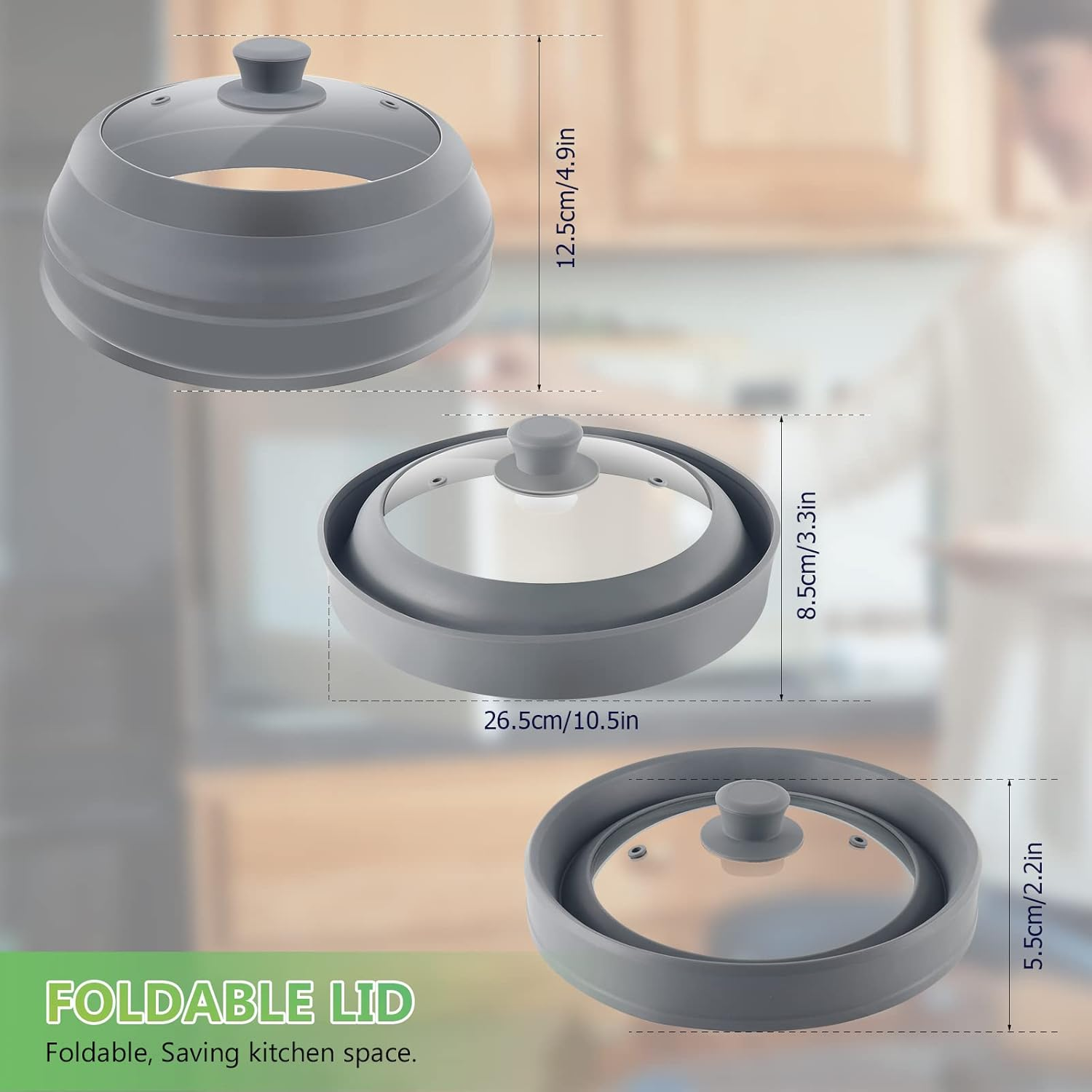 Microwave Splatter Cover for Food,10.5 Inch Collapsible Silicone and Glass Cover Splatter Guard Lid, Microwave Cover with Steam Vent,Food Grade,Dishwasher Safe image number 1