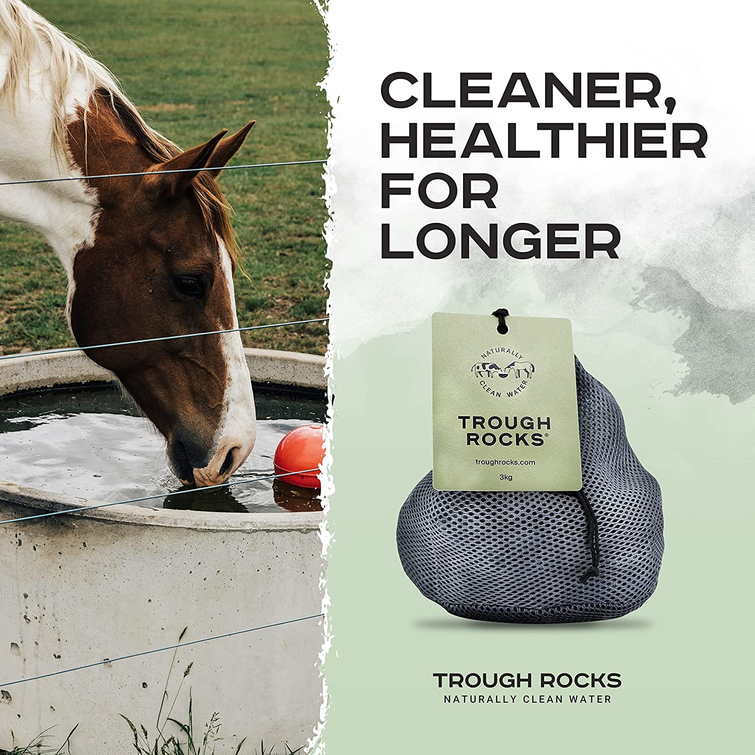 Trough Rocks - All Natural Algae & Bacteria Inhibitors for Horses & Livestock Water Troughs, Cleaner Healthier Water, One Application, Lasts 4 Months, One 3Kg Bag image number 5