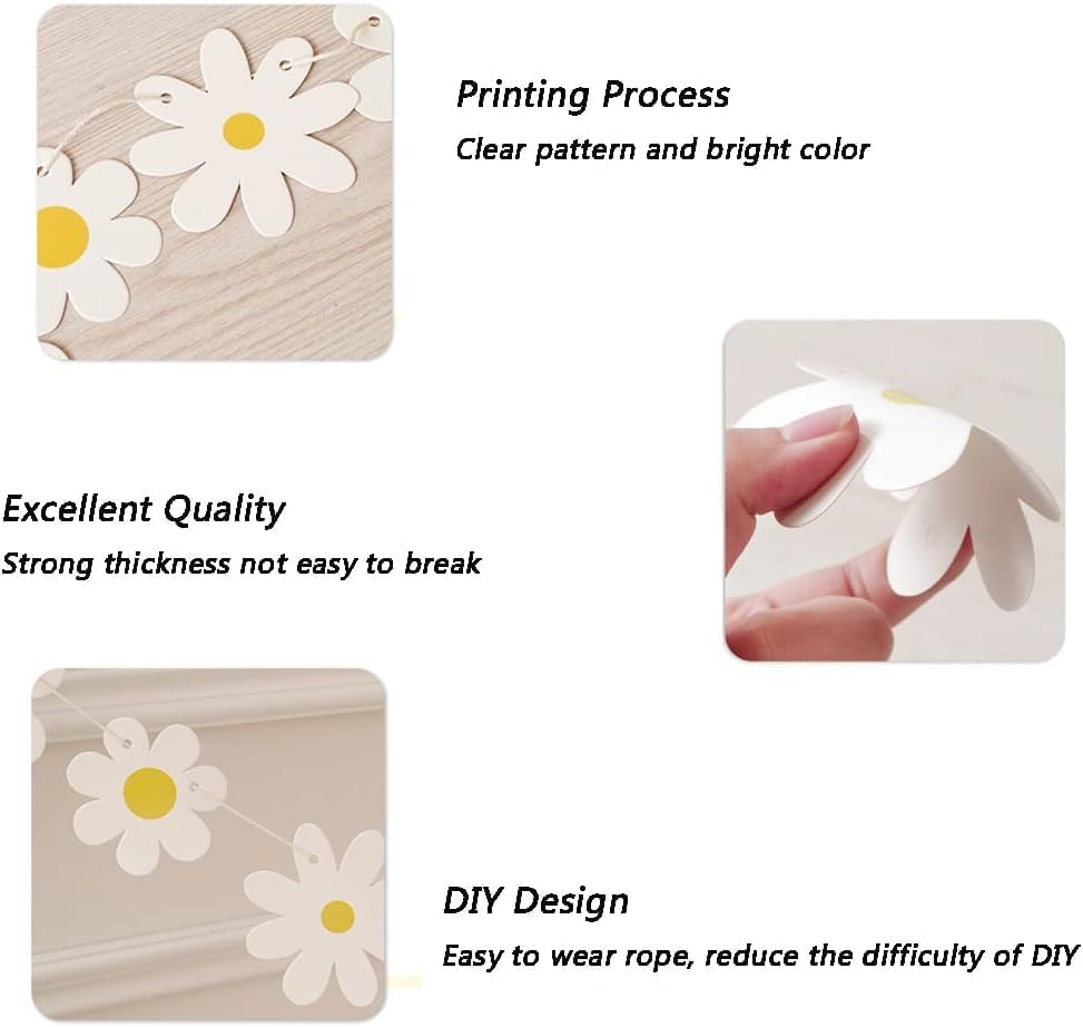 IONPSHG 4Pcs Daisy Boho Banner Party Decorations Cute Daisy Party Banner Purple Daisy Decor Spring Flower Garland Daisy Paper Cutouts for Indoor Outdoor Birthday Wedding Party Supplies (Purple)