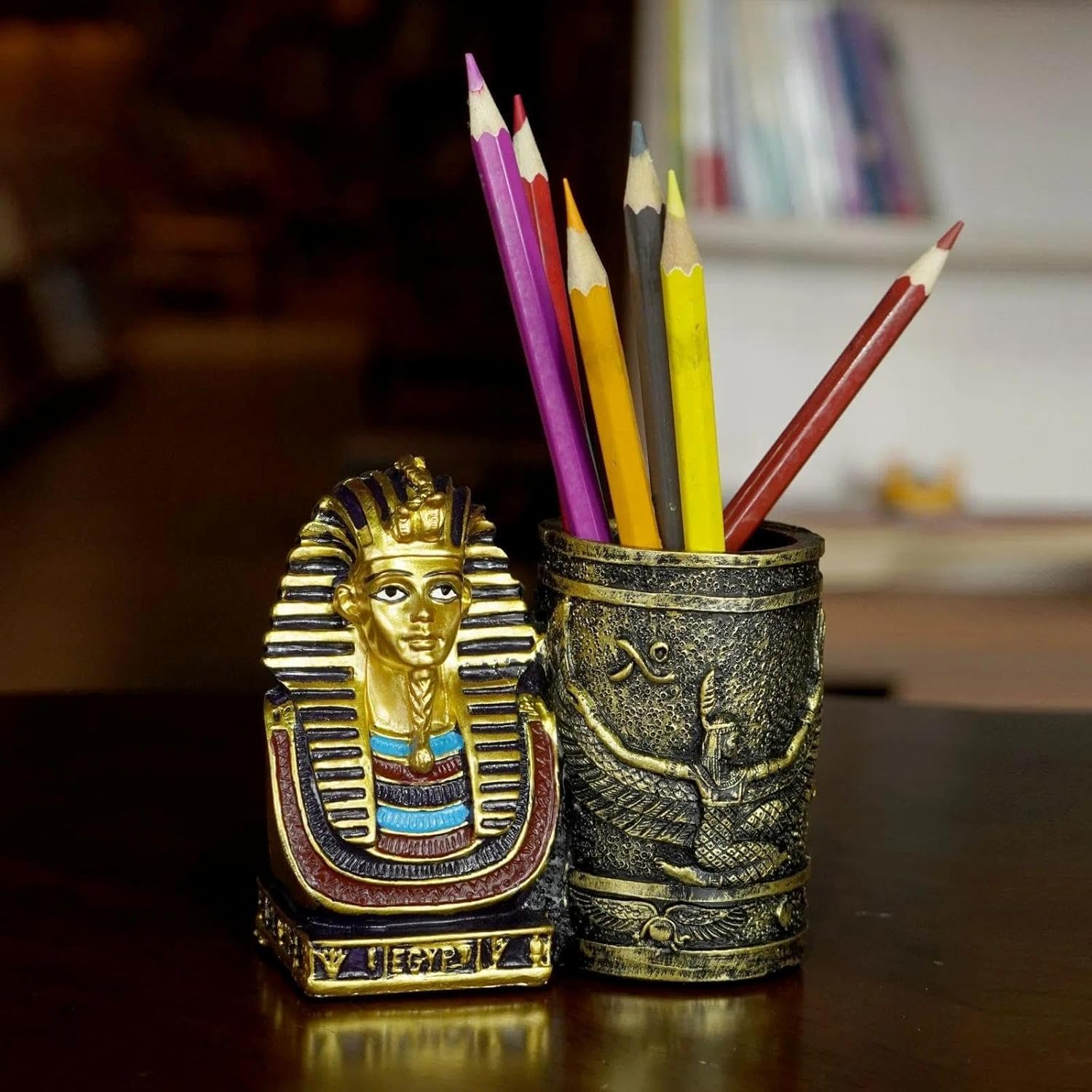 CRFY Ancient Egyptian Pencil Holder, Egyptian King Pharaoh Pen Cup, Pen Holder for Desk Office Pen Organizer, Pencil Cup Storage Containers - Small image number 6