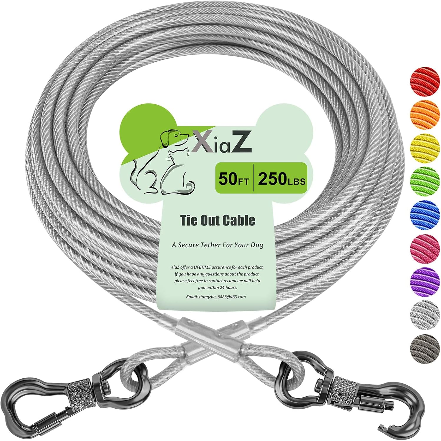 Xiaz Dog Runner Cable Dog Run Trolley Tie Out Cable for Large Dogs up to 250 Pound, 50-Feet image number 4