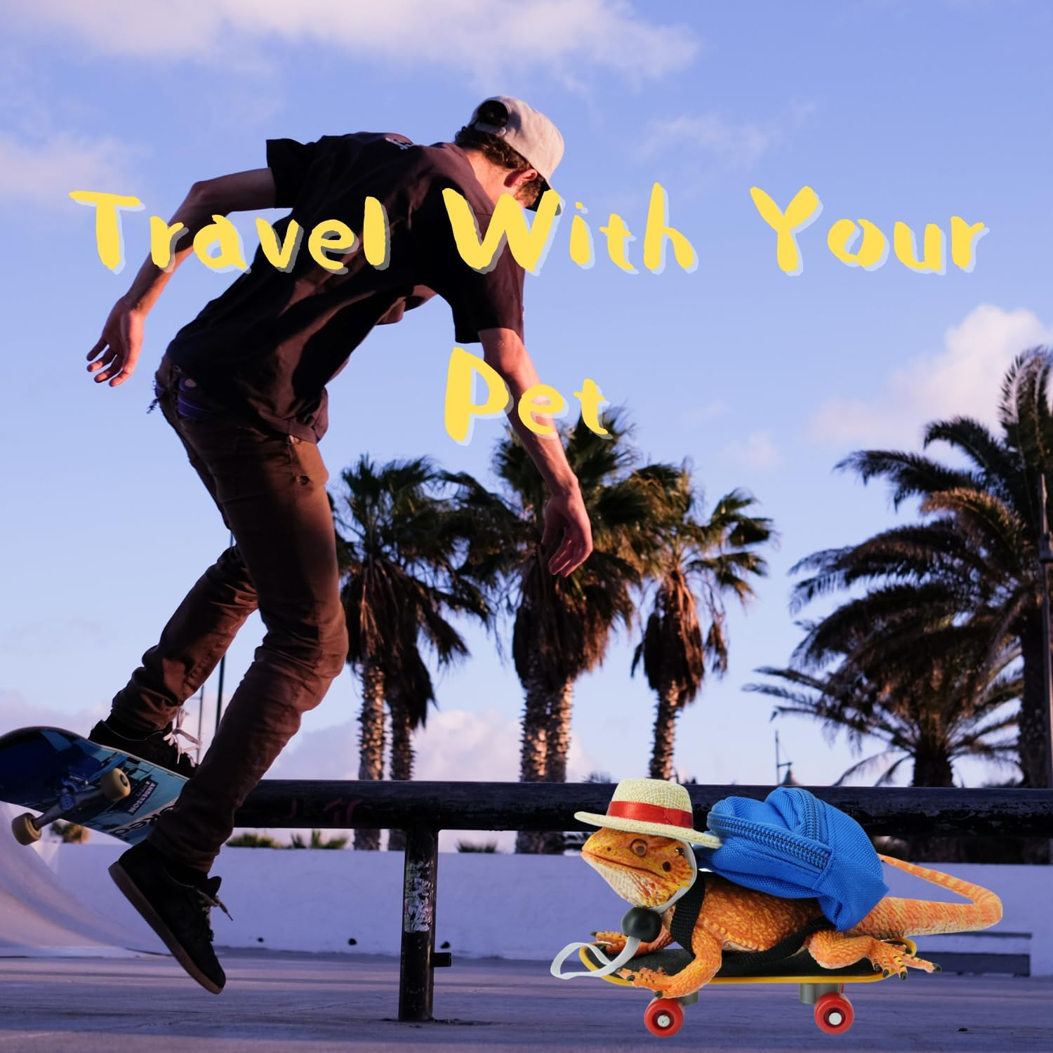 3 Pack Bearded Dragons Accessories Toy Lizard Backpack Adjustable Hat and Mini Skateboard Fit for Lizard Bearded Dragons Hamster Parrot Little Turtle Reptiles Small Animals image number 3