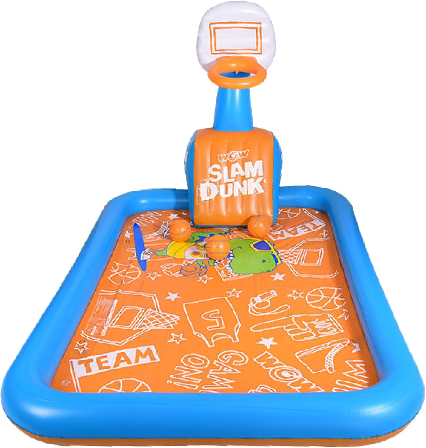 WOW Sports Hoops Splash Pad, Large Sprinkler Splash Pad for Kids with Inflatable Hoops and Basketballs image number 1