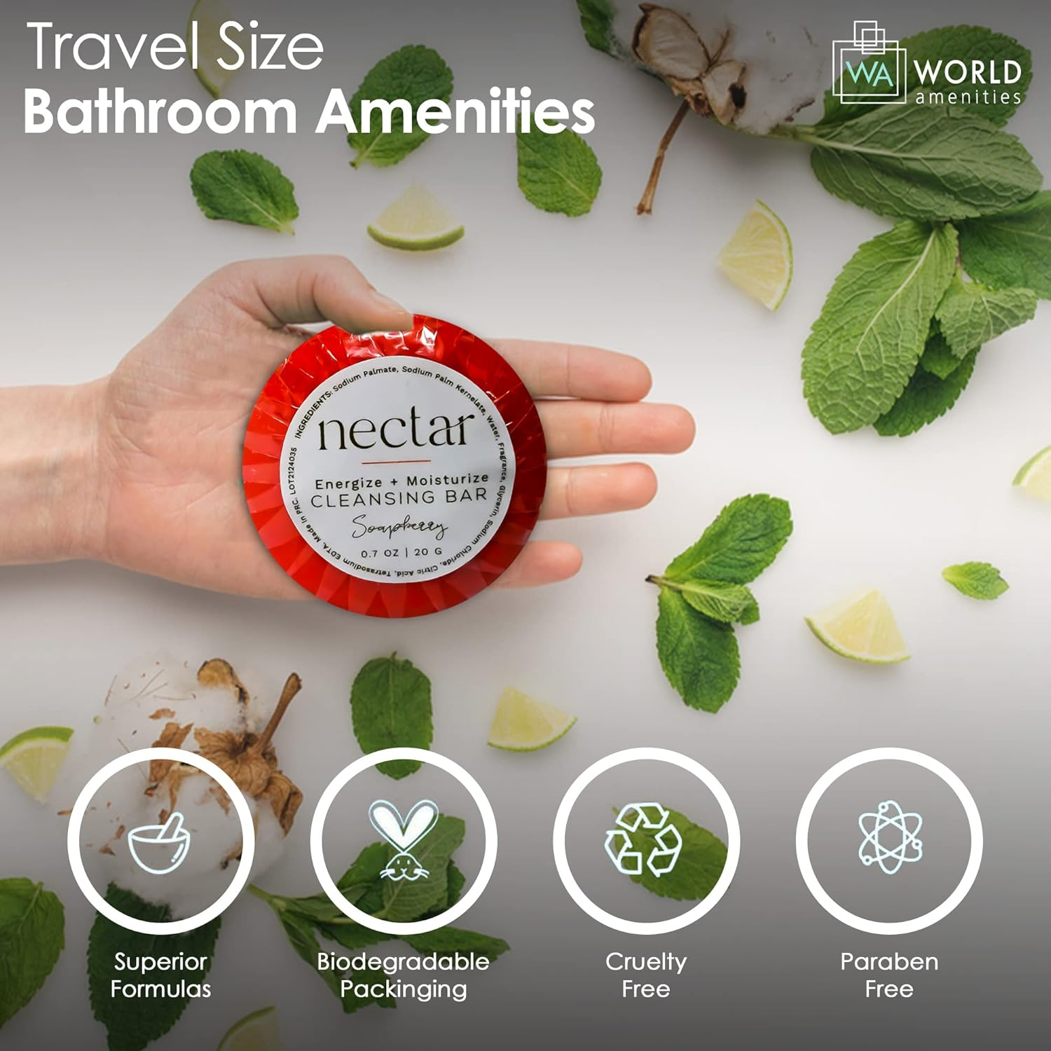 Nectar Bulk Cleansing Bar round | 100 Count, 0.9 Oz | Sweet Orange Blossom, Mini Travel Size Toiletries (100% Recyclable Pleat Wrap) Hotel Amenities, Airbnb Rentals, Suitable for All Skin Types image number 4