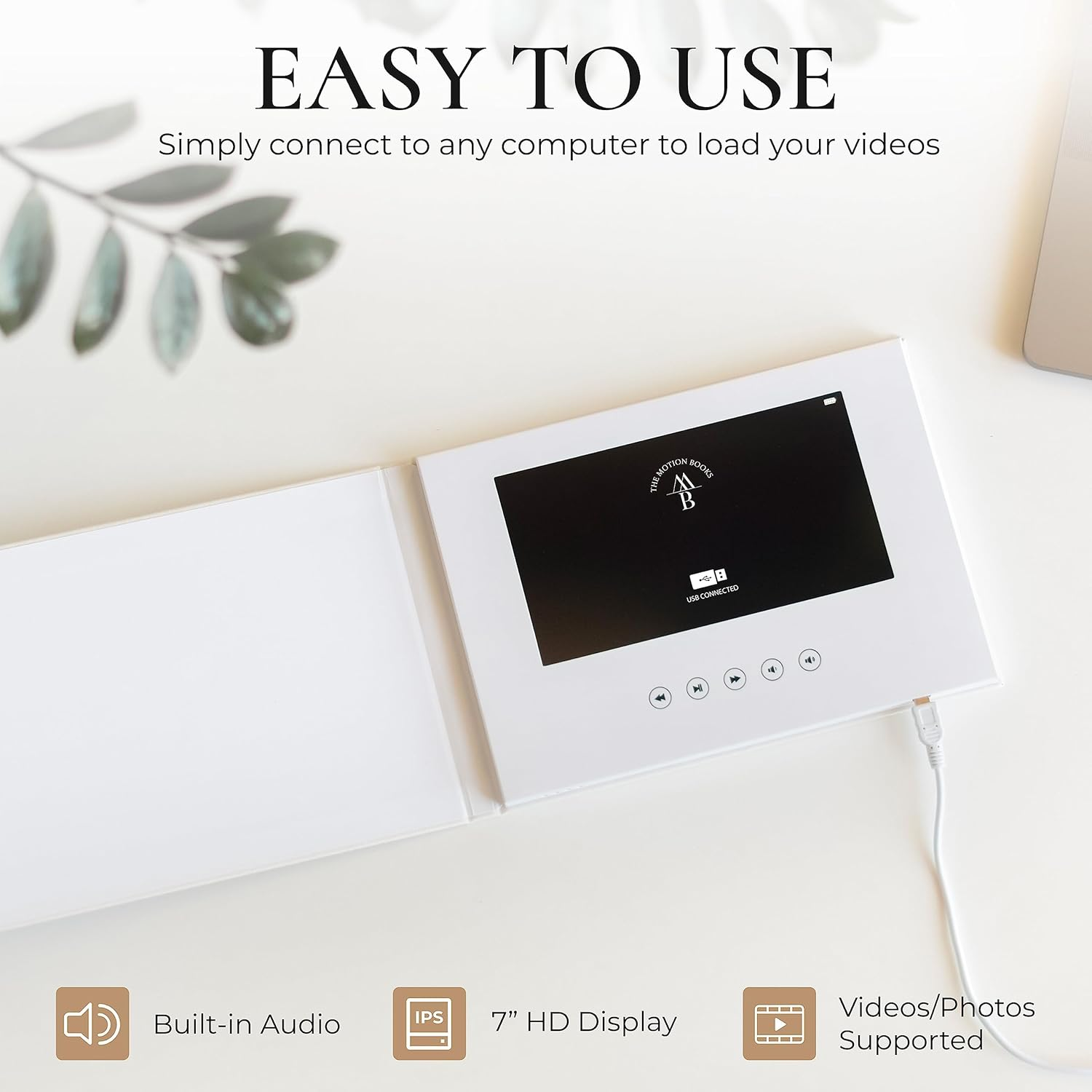 The Motion Books (ALWAYS & FOREVER - BLACK FOIL) | Luxury Linen Bound Video Book | Black Foil Letter Stamping | up to 3 Hours of Video, 7&rdquo; IPS Display, 4GB of Memory & Rechargeable Battery image number 5