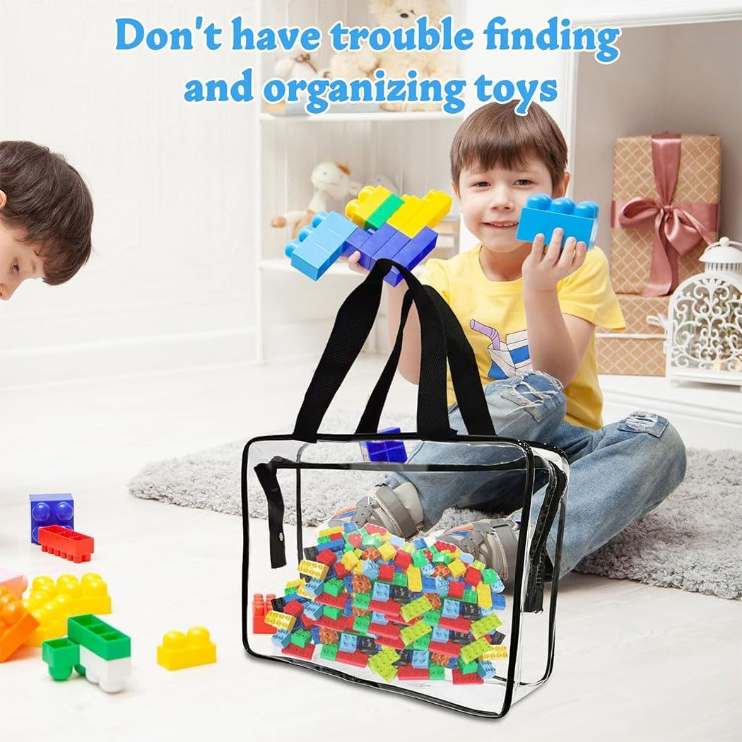 Idopick 9 Packs Toy Storage Bags Clear PVC Organizing Bags with Zipper Reusable Travel Waterproof Organizer Bags for Toys,Books,Building Blocks,Puzzle image number 2