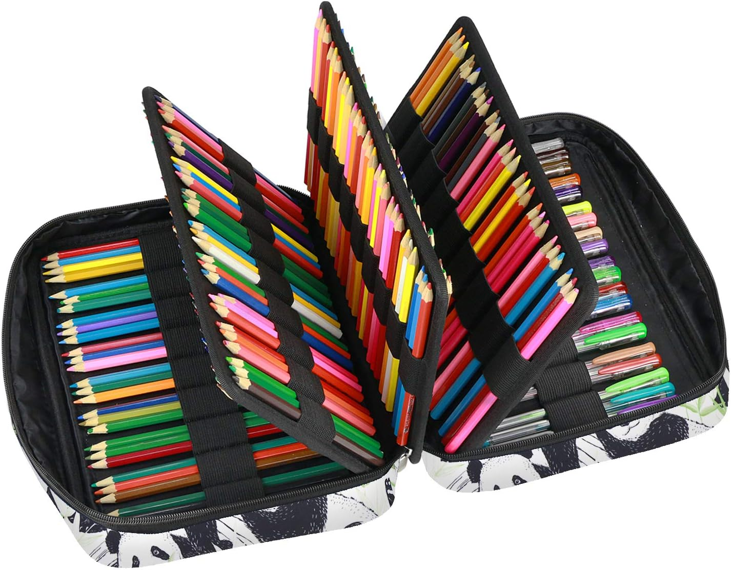 YOUSHARES Colored Pencil Case 220 Slots Pen Case Organizer with Handy Wrap & Zipper, Multilayer Holder for Prismacolor Colored Pencils & Gel Pen (Panda) image number 2