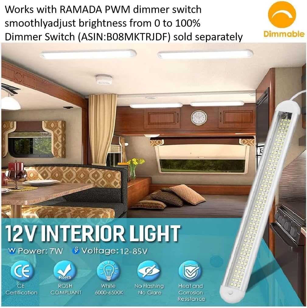 12V/24V LED Interior Light Bar, 120 Leds 1200LM 8W DC 12V Led Light Bar, LED Strip Lights with On/Off Switch for Enclosed Trailer Truck RV Car Lorry Camper Boat Caravan Motorhome Home Cabinet（2Pack） image number 2