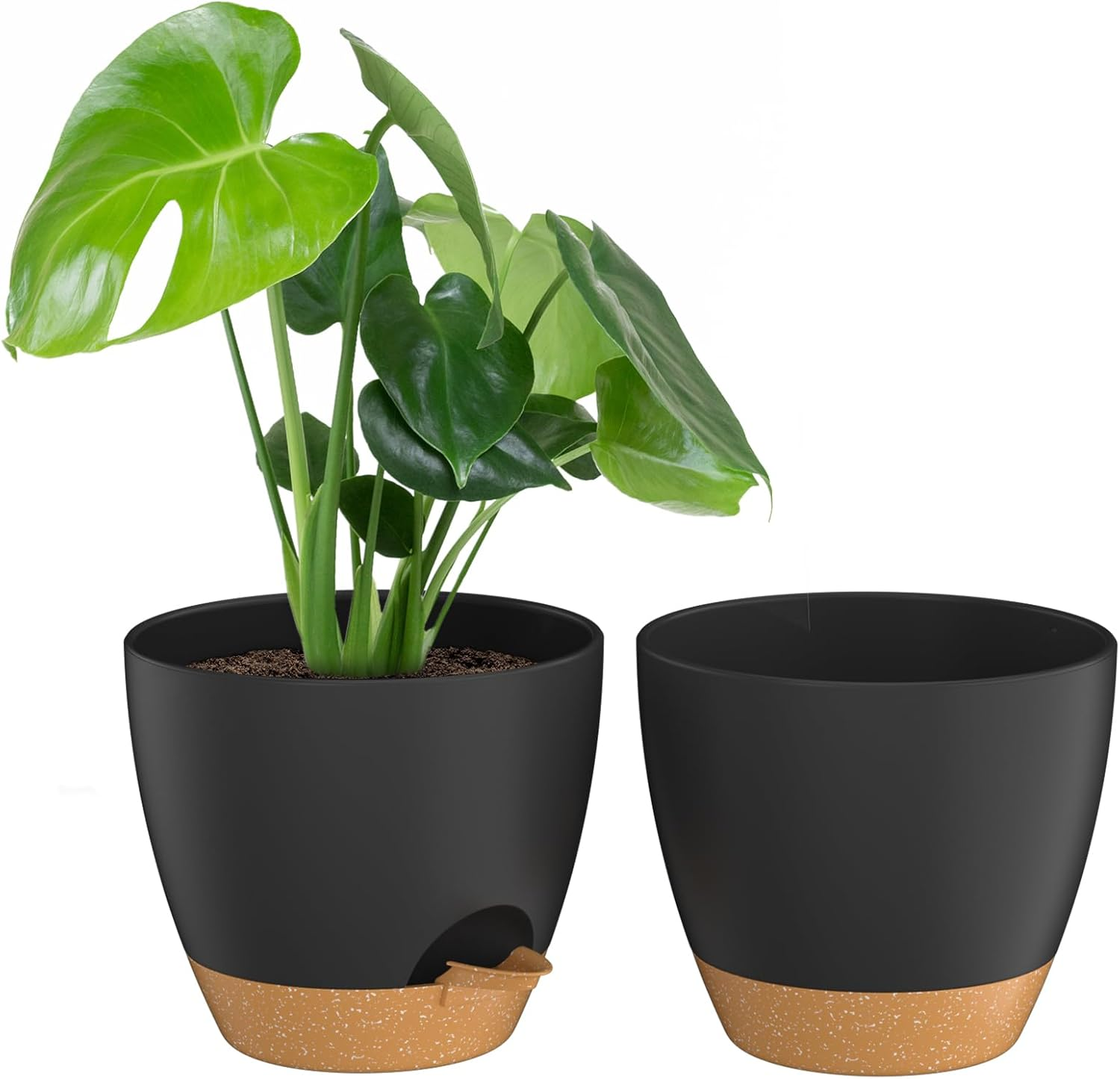 ZMTECH 20 Cm Plant Pots with Drainage Holes Saucer Self Watering Planters with Watering Inlet Plastic Flower Pot for Indoor Outdoor Plants (Set of 2, Black) image number 7