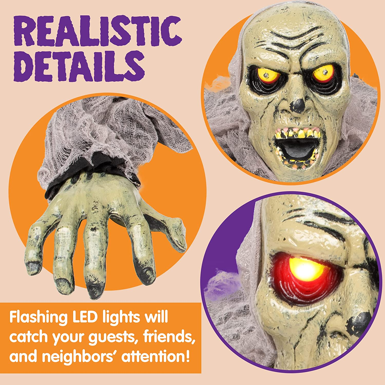 JOYIN Halloween D&eacute;cor Groundbreaker Zombie with Sound and Flashing Eyes for Halloween Yard Garden Outdoor Indoor Decorations image number 4