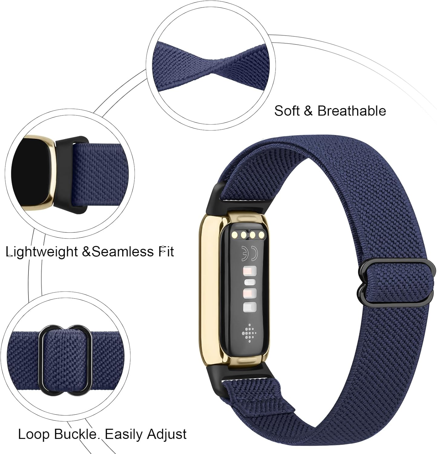 Band Compatible with Fitbit Luxe Bands Women Men, 2 PACK Adjustable Elastic Replacement Wristband Strap for Fitbit Luxe Fitness Tracker image number 1