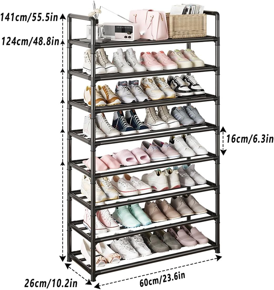 AIMALL 8-Tier Shoe Rack with 60Cm Wide Metal Frame and Dustproof Cover &ndash; Ideal for Multi-Layer Indoor Storage, Doorway Organisation, and Student Dormitory image number 4