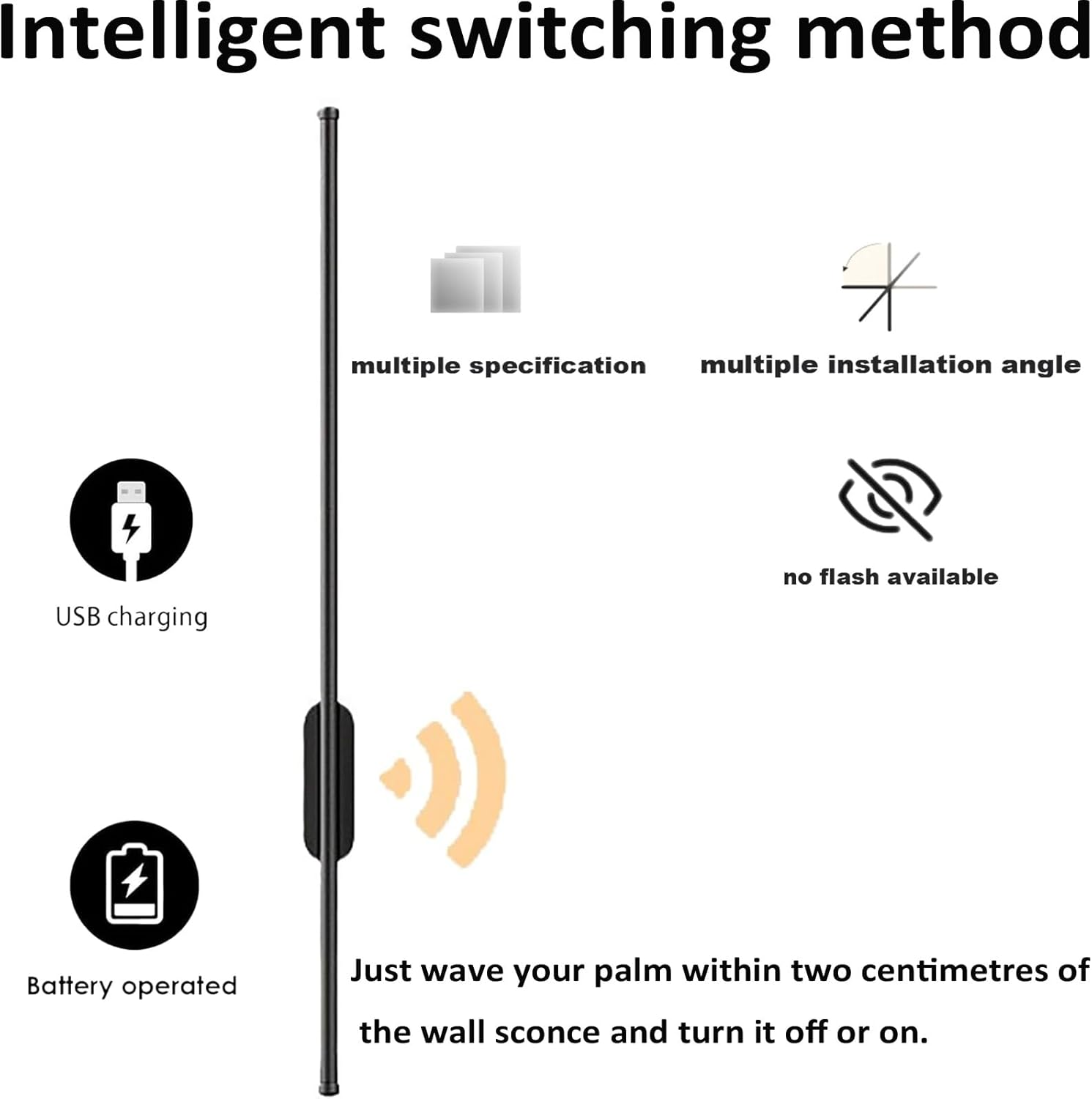 Battery Operated Wall Lights with Hand Sweep Motion Detector USB Rechargeable Wall Sconces Indoor Kitchen Charging Wall Lighting Metal Wireless LED Night Lamp for Bathroom (120Cm,Gold Neutral Light) image number 4