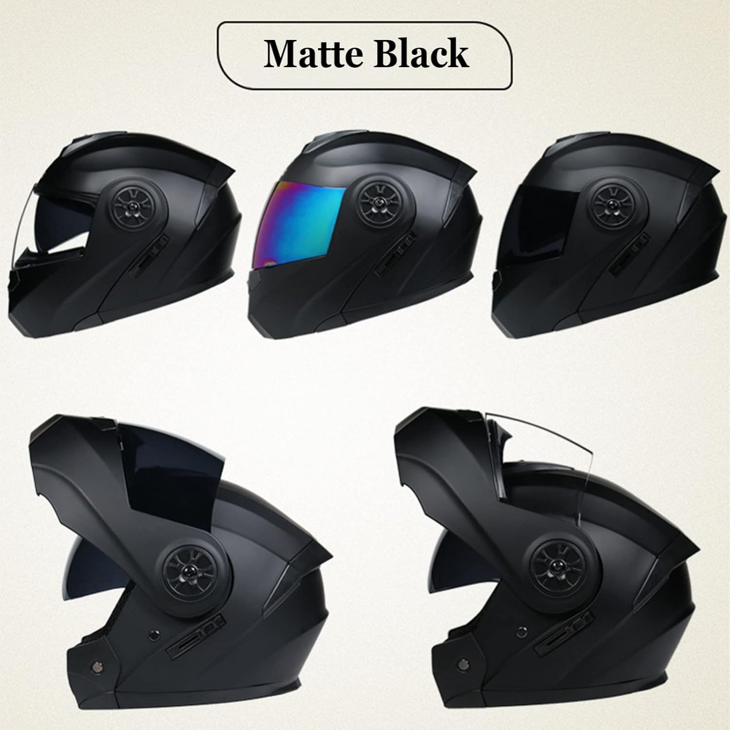 Lightweight Modular Motorcycle Helmet, Front Flip up Motorbike Helmet for Men and Women, DOT Certified Full Face Integrated Protective Helmet, HD Double Visor, Scooter, Moped B,M(55-56CM) image number 2