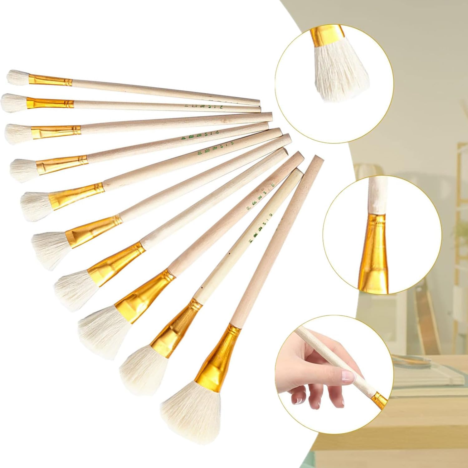 10Pcs Gilding Brush Pen Set, Gold Leaf Sweeper Paint Brush Goat Hair Brush Pen Gold Paint Brush for Gold Foil Gold Leaf Sheets Gold Flakes Art Crafts Supplies image number 5