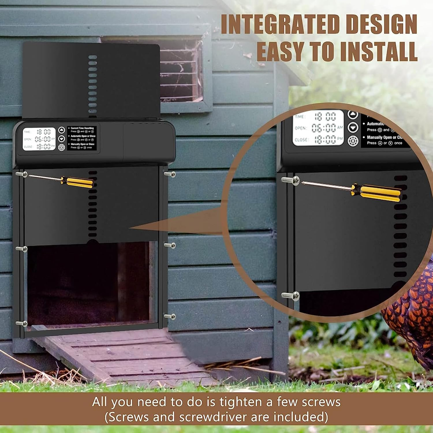 Automatic Chicken Coop Door, Chicken Coop Door Opener with Timer Control, Battery Powered Automatic Chicken Door, Full Aluminum with LCD Screen Water Proof image number 6