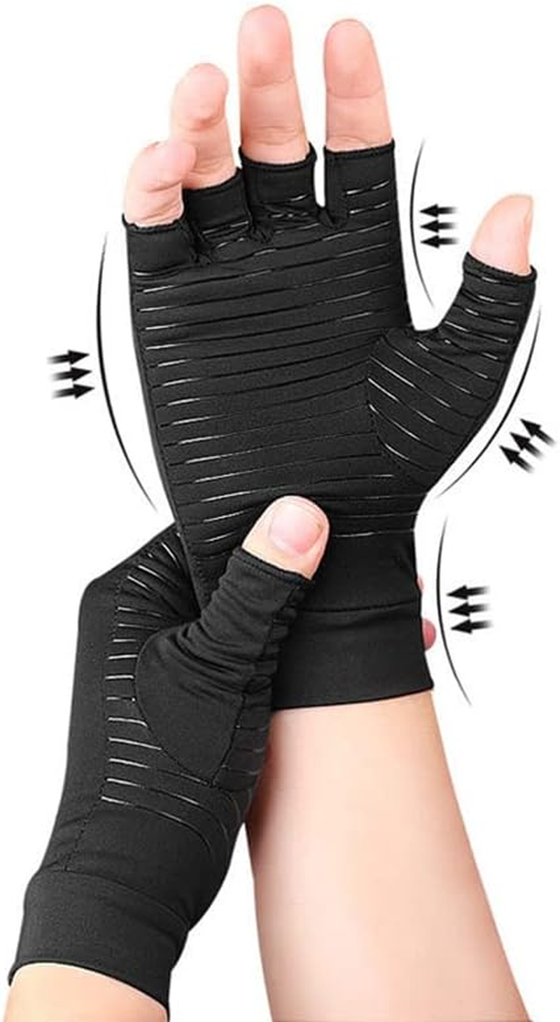 Compression Copper Arthritis Gloves Hand Wrist Brace Finger Pain Relief Supportf - Anti-Odor, Fingerless Design for Men & Women, Ideal for Carpal Tunnel & Sports image number 3