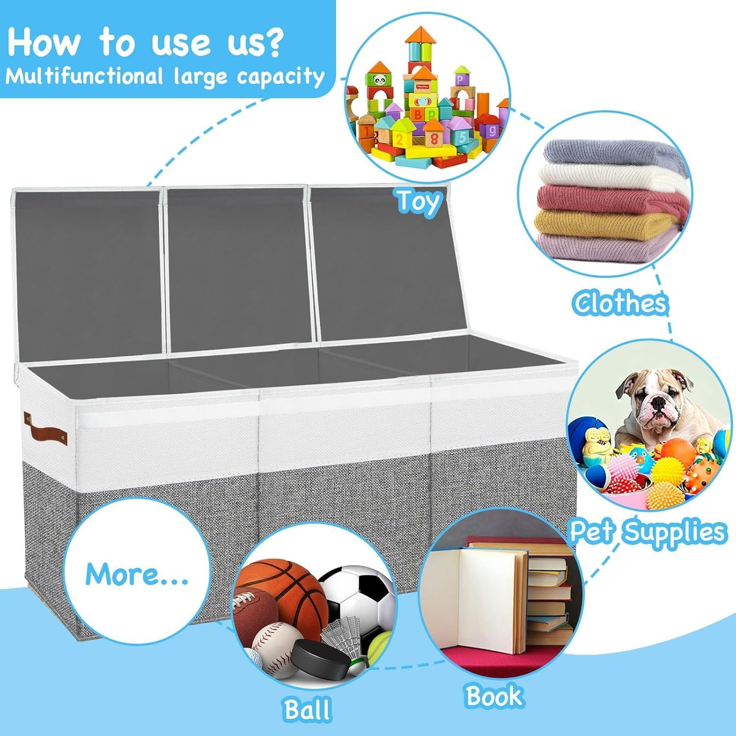 Extra Large Toy Box Storage - Collapsible Kids Toys Boxes Organizer Bins Baskets with Handles for Boys, Girls,Nursery,Playroom,Clothes,Blanket,Bedroom