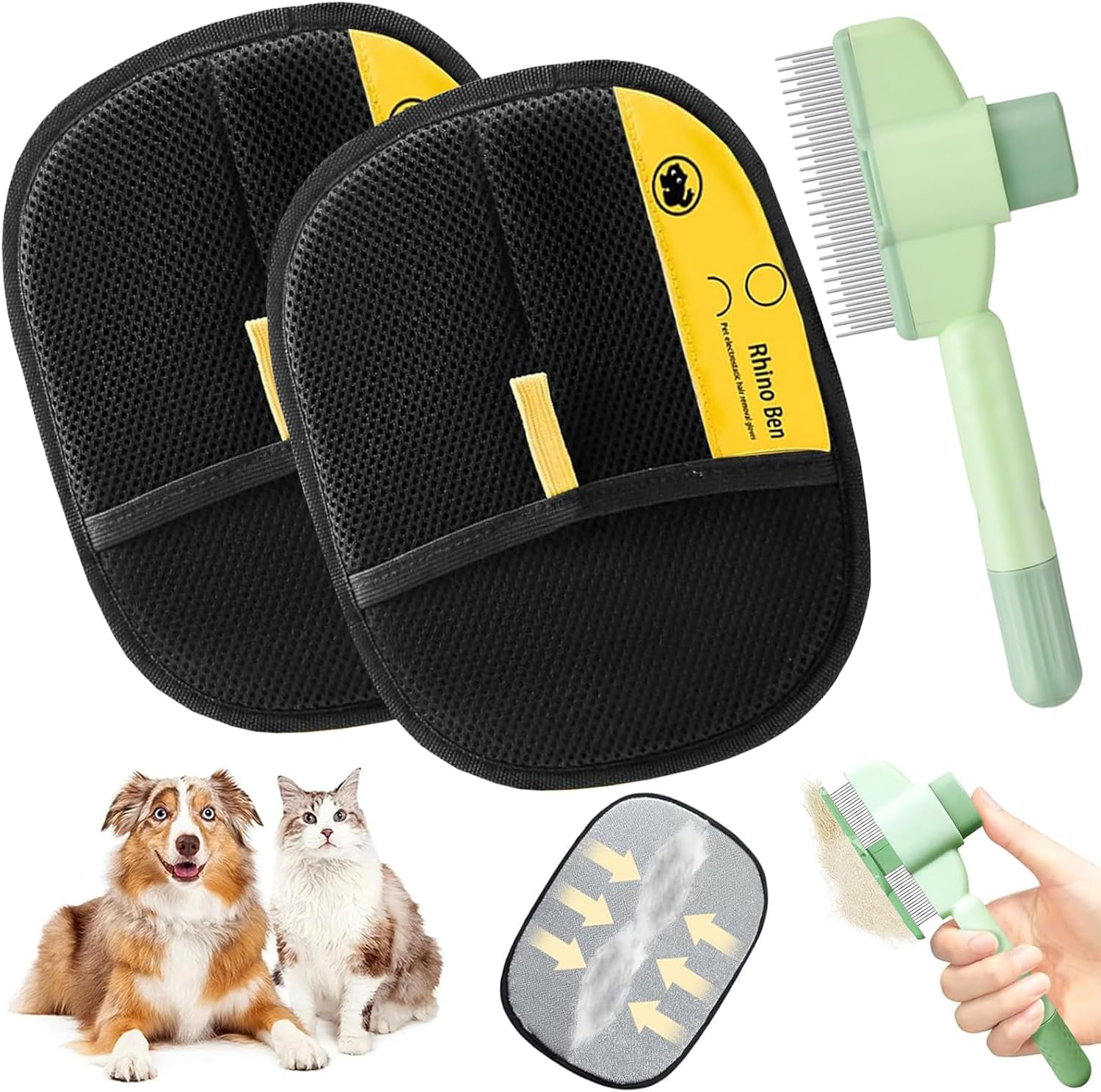 Pack of 3 Pet Hair Remover Gloves, Self-Cleaning Flea Comb for Pets, Electrostatic Pet Hair Removal Gloves, Grooming Gloves for Dogs, Cats, for Sofas, Bedding, Carpet image number 5