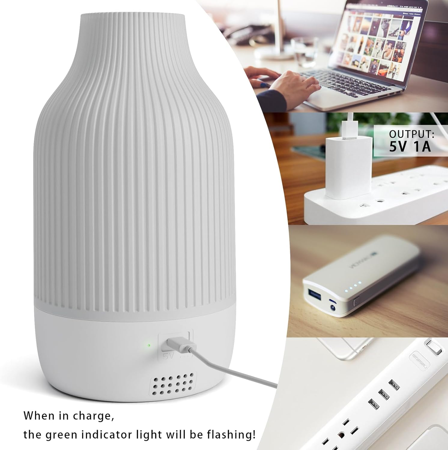 SOICARE Cordless Rechargeable Diffuser, Battery Operated Mini Portable Wireless Diffuser for Essential Oils, 80ML Small USB Essential Oil Diffuser with Warm Light (White) image number 5