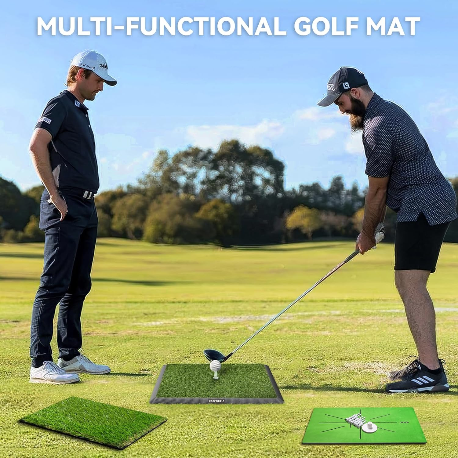 'COSPORTIC Golf Hitting Mat | Golf Training Mat for Swing Path Feedback/Detection Batting | Extra Replaceable Golf Practice Mat 16''X12'' | Advanced Guides and Rubber Backing for Home/Indoor/Outdoor'