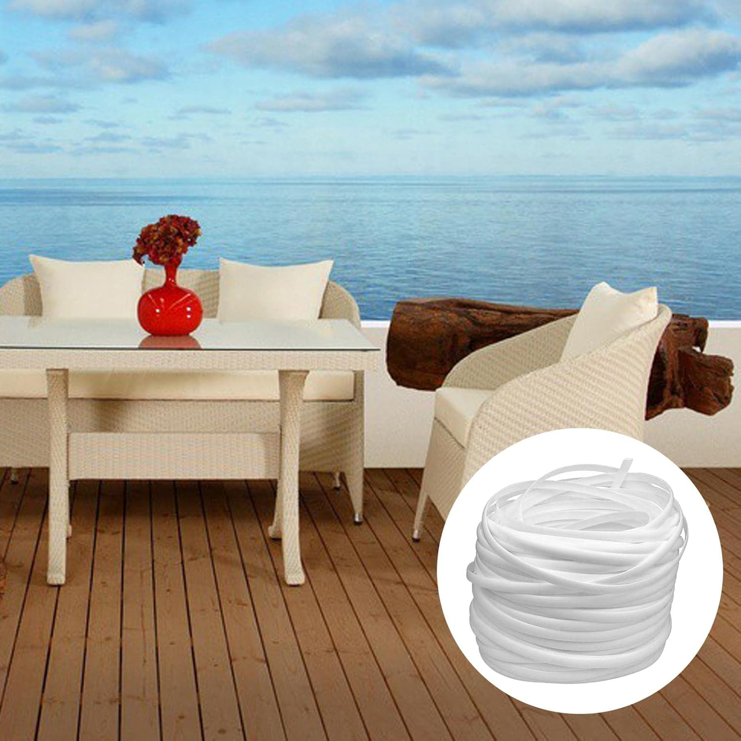 B Baosity 32M Wicker Repair Material,Rattan Kit Flat Plastic Weaving Material for Rattan Furniture Patio Conversation, White image number 5