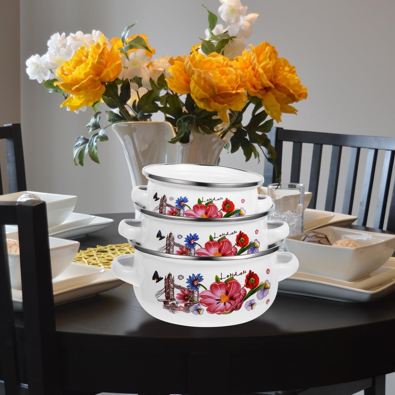 Zerodeko 3Pcs Enamel Simmer Pot Kitchen Soup Pot Small Stew Pot Convenient Pots Instant Noodles Pot Enamel Pot for Stove Pan Enamel Sauce Pot Vintage Pans Pot image number 1