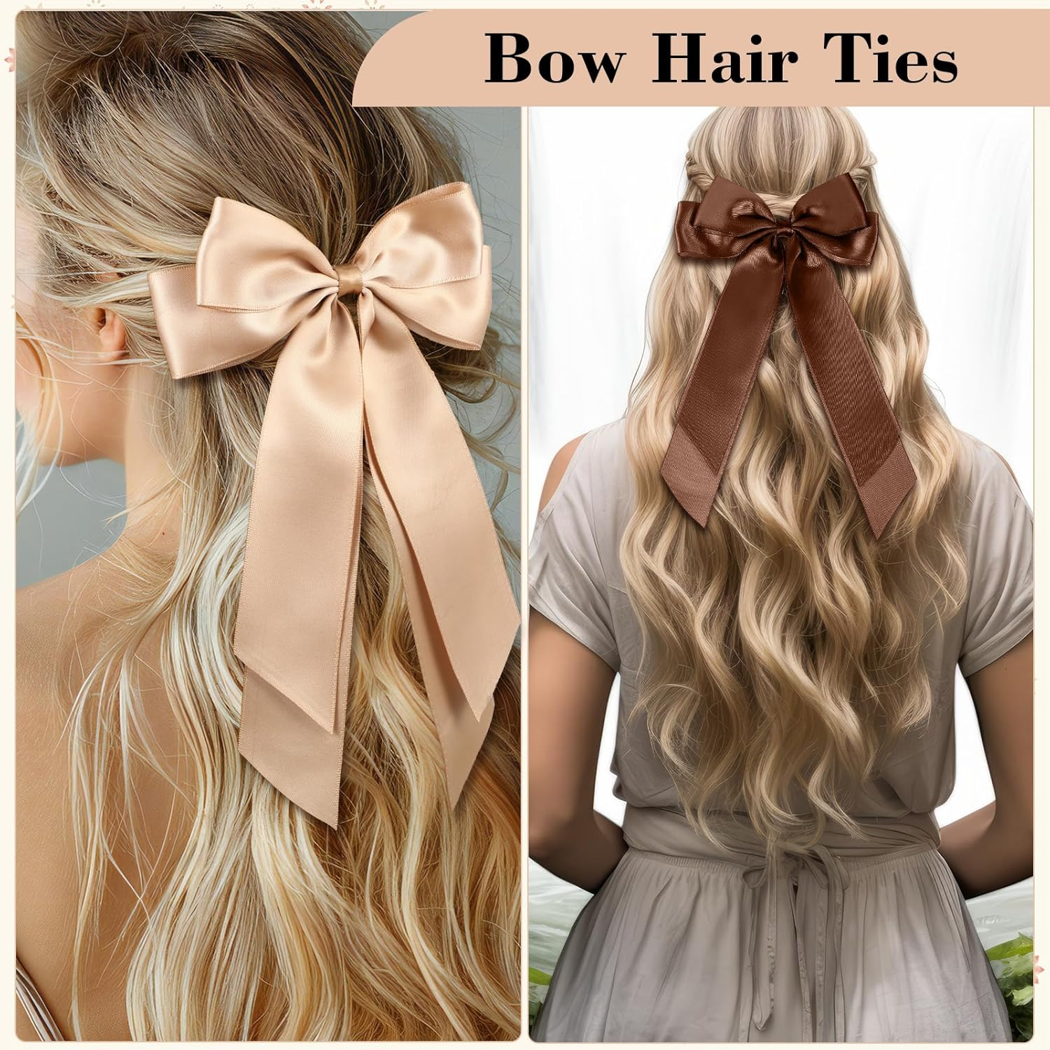 KFHENSOMR Bow Hair Ties 6 Pcs Colorful Hair Ties with Bows Satin Hairs Ribbon Scrunchies Elastic Hairs Bows for Women Ponytail Holder Cute Ribbons Bow Scrunchies Accessories for Women image number 1