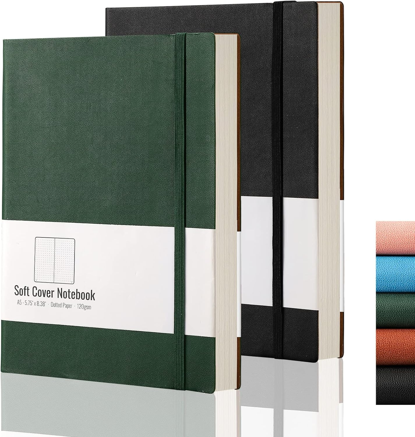 AHGXG Dotted Bullet Grid Journal 2 Pack - A5 Dot Grid Notebook for Women, Medium 5.75'' &times; 8.38'', 320 Numbered Pages, 120Gsm Thick Dotted Paper, Soft Leather Cover (Black Pink)