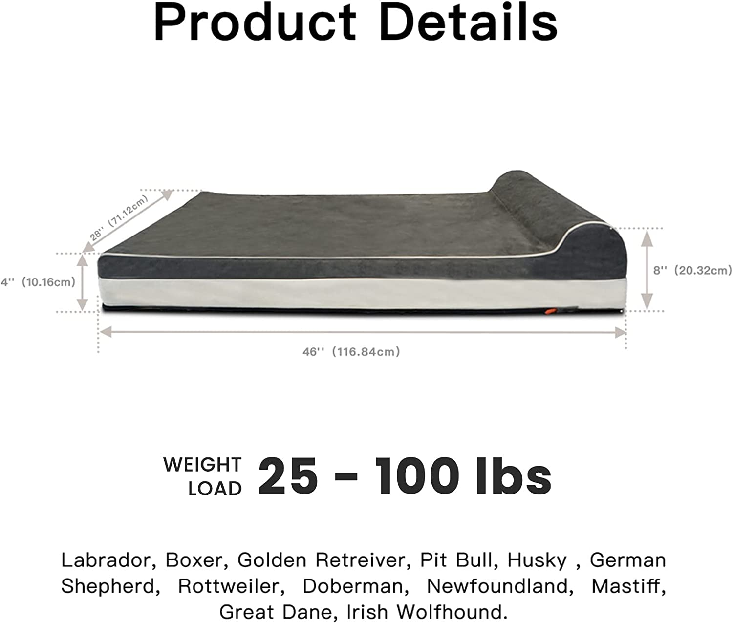 Laifug Orthopedic Memory Foam Extra Large Dog Bed with Pillow and Durable Waterproof Liner, Removable and Washable Cover (Large (117" X 71" X 20") CM, Grey) image number 4