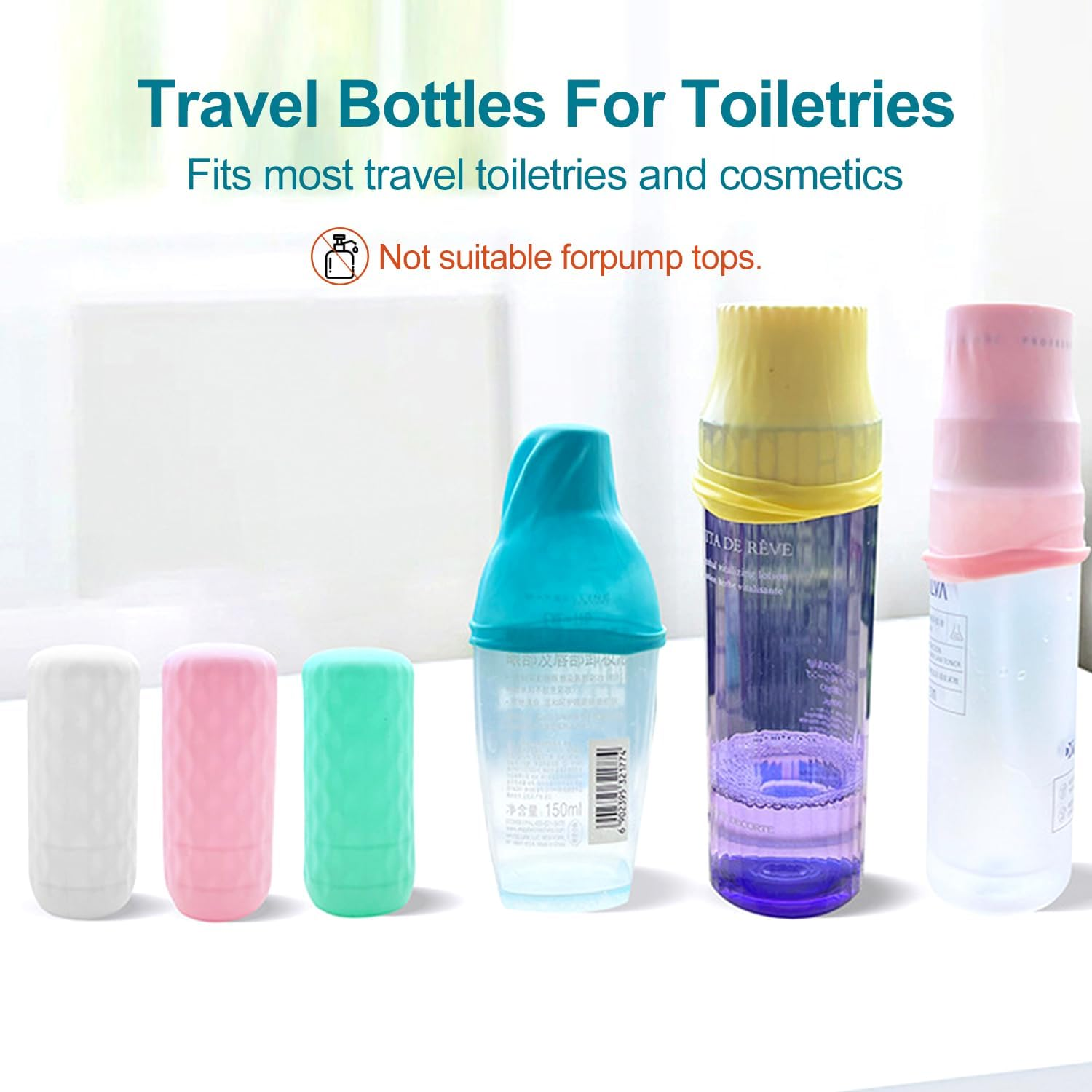 Silicone Bottle Covers,8 Pack Cruise Ship Essentials,H HOME-MART Travel Accessories Luggage for Women Men, Travel Essentials for Women Men,Leak Proofing, Fit Most Travel Size Bottles Toiletries image number 5