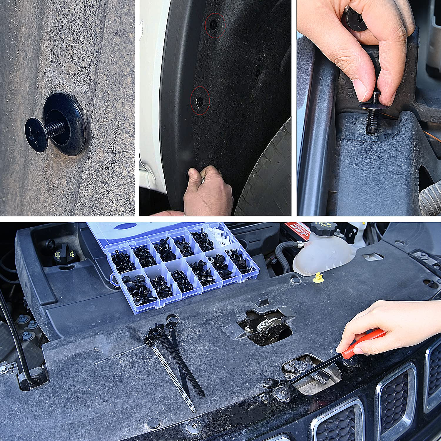 GOOACC 380Pcs Car Automotive Plastic, Metal, Nylon Push Pin Rivet with Fastener Remover Trim Clip Panel Body Interior Assortment Retainer Assortment Clips, (Grc-97),Black