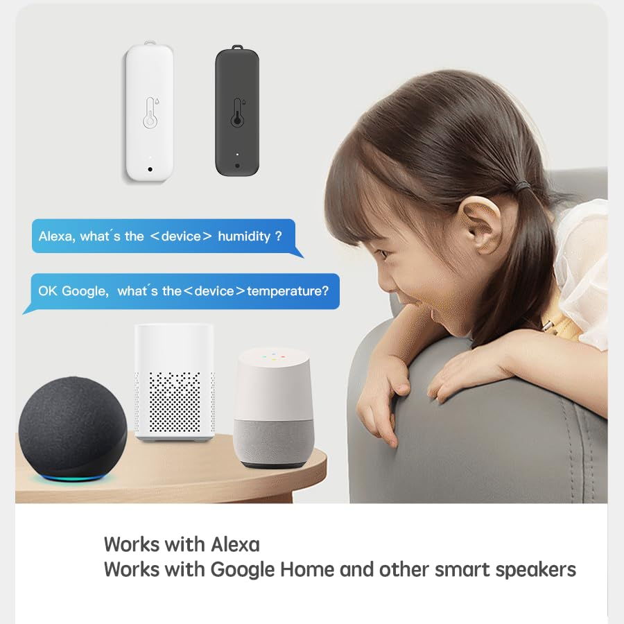 Uantii Tuya Wifi Temperature Humidity Detector Smart Hygrometer Thermometer Sensor Works with Smart Life App and Compatible with Alexa Works with Google Home (White-1Pcs) image number 4